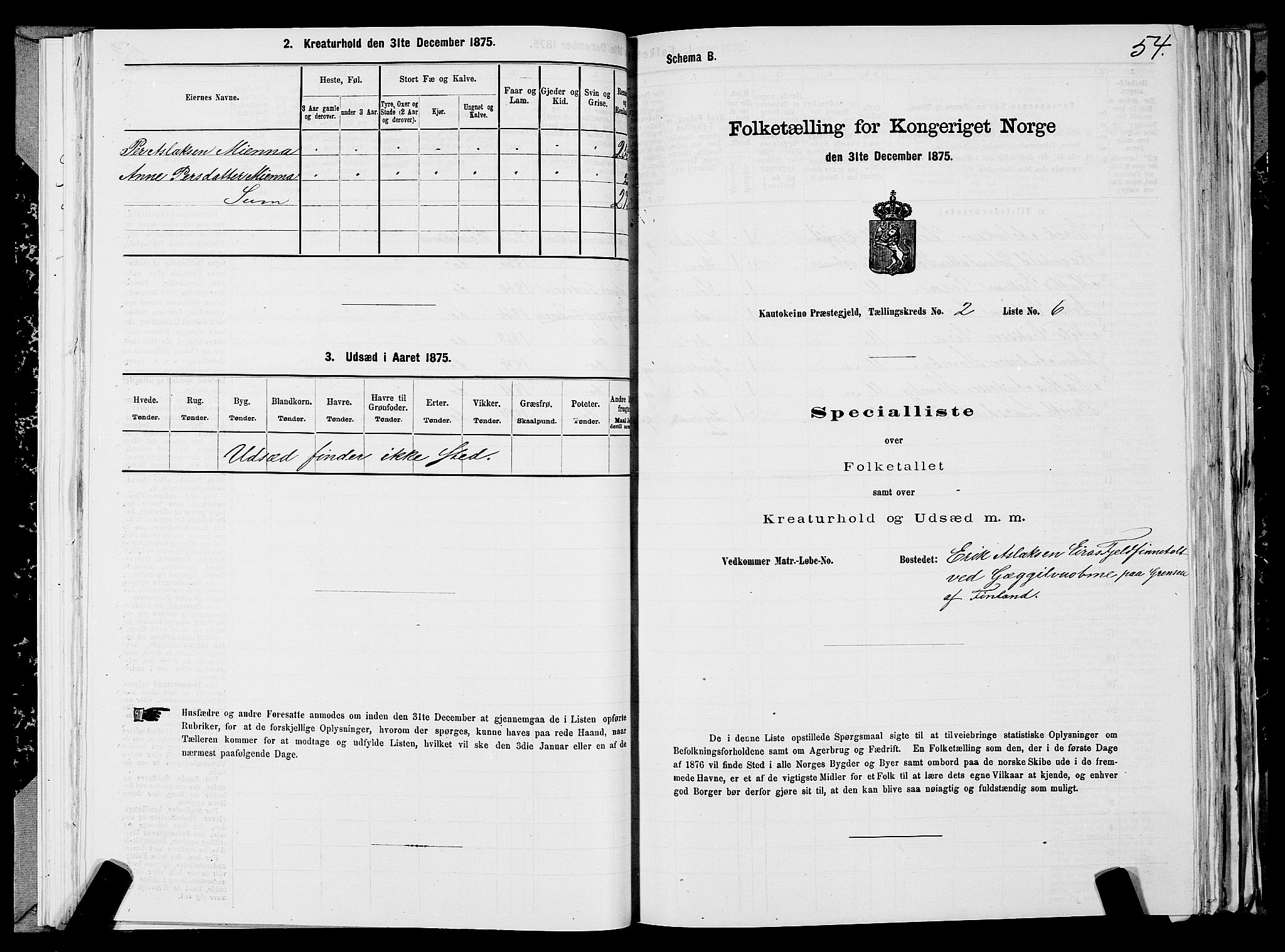 SATØ, 1875 census for 2011P Kautokeino, 1875, p. 1054