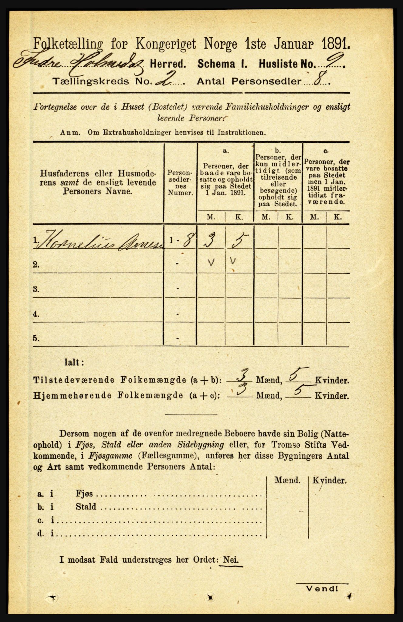 RA, 1891 census for 1430 Indre Holmedal, 1891, p. 409