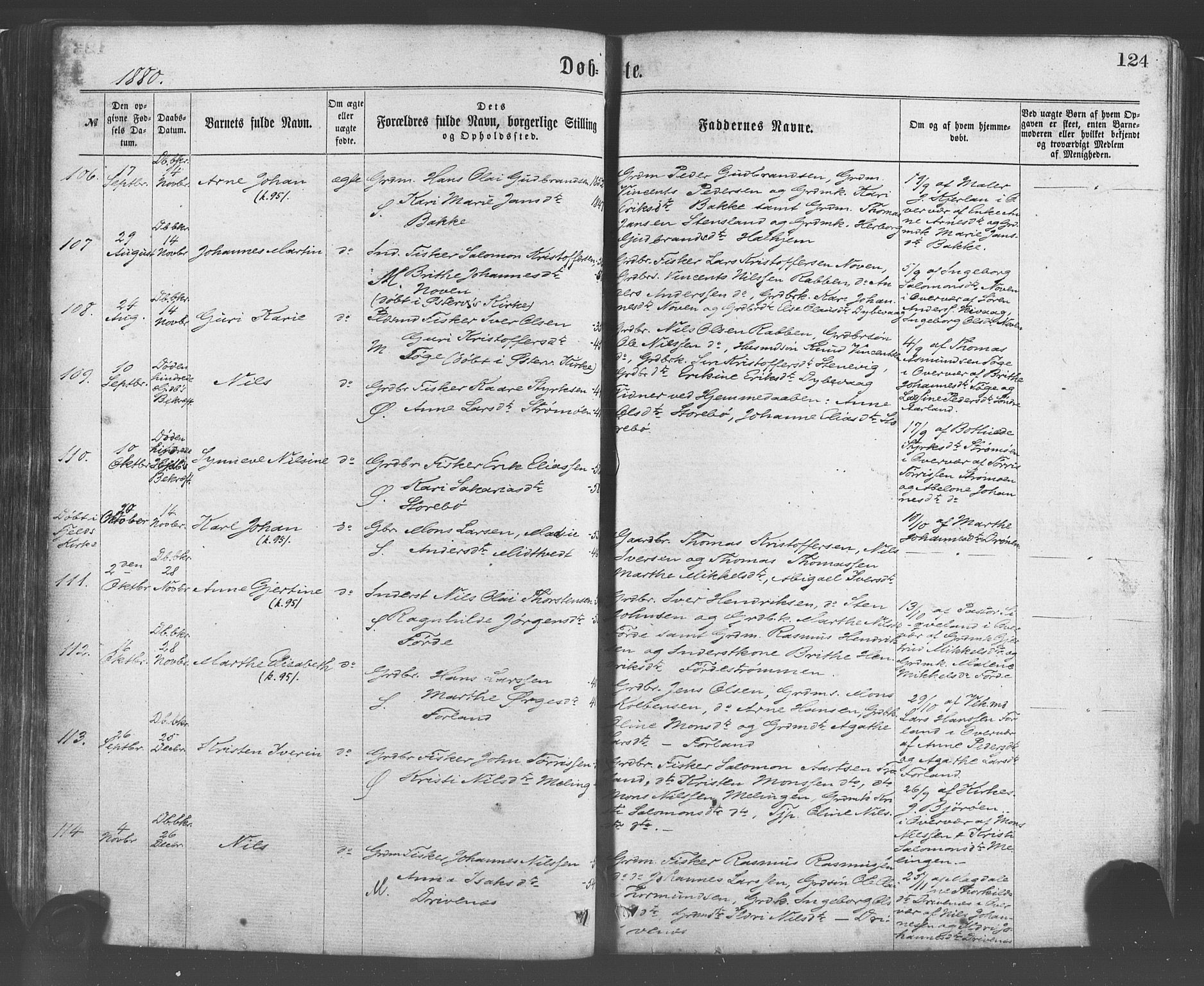 Sund sokneprestembete, AV/SAB-A-99930: Parish register (official) no. A 15, 1867-1881, p. 124