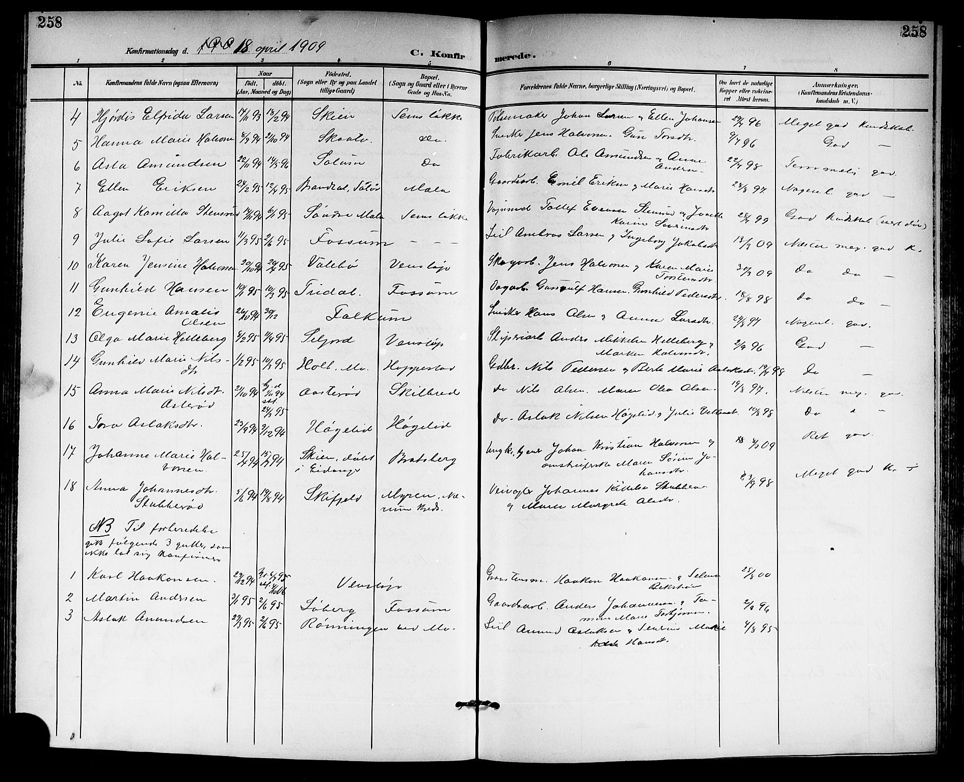 Gjerpen kirkebøker, SAKO/A-265/G/Ga/L0003: Parish register (copy) no. I 3, 1901-1919, p. 258