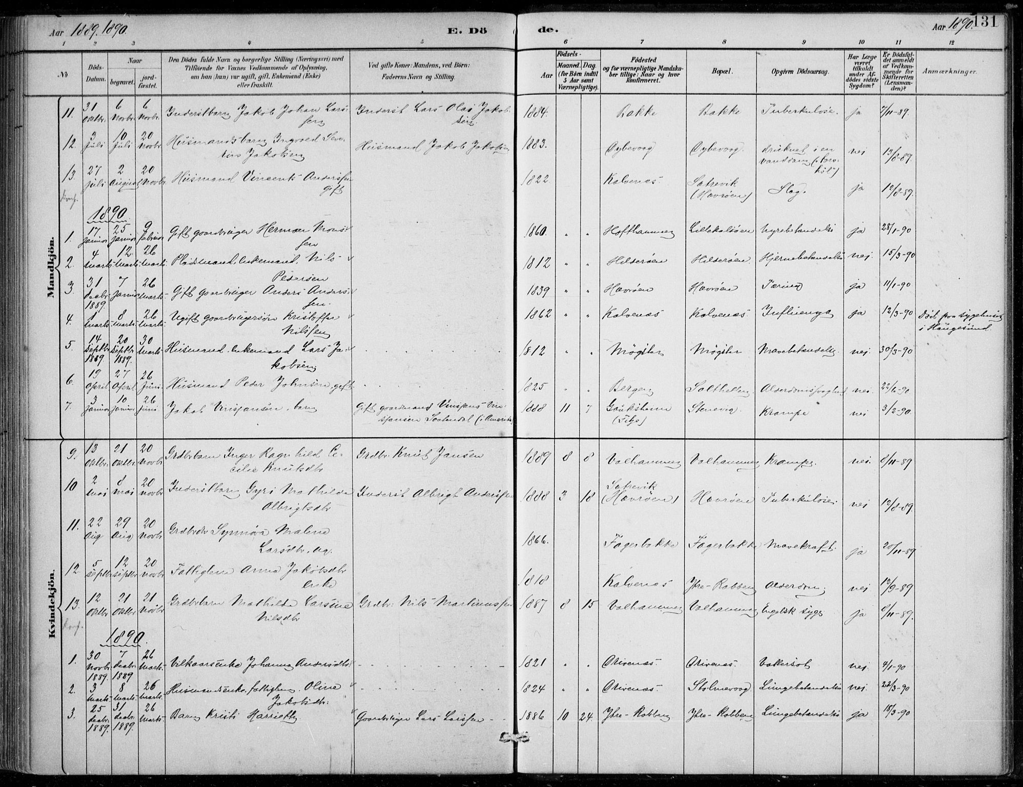 Sund sokneprestembete, AV/SAB-A-99930: Parish register (official) no. D 1, 1882-1899, p. 131