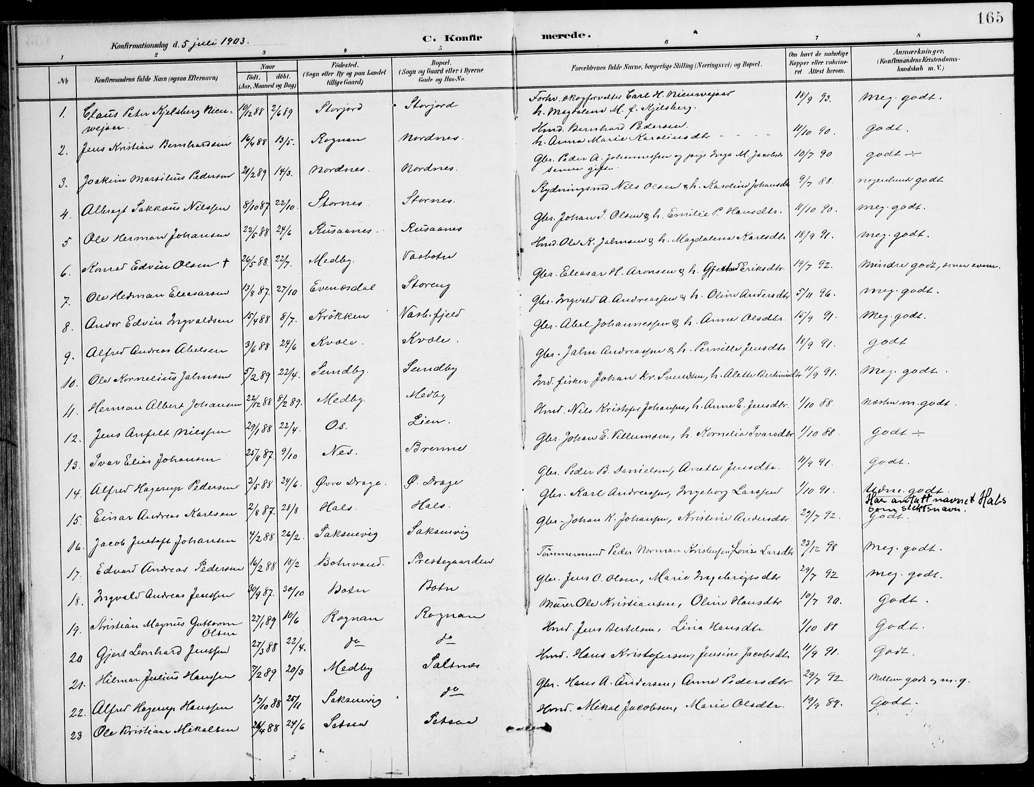 Ministerialprotokoller, klokkerbøker og fødselsregistre - Nordland, SAT/A-1459/847/L0672: Parish register (official) no. 847A12, 1902-1919, p. 165