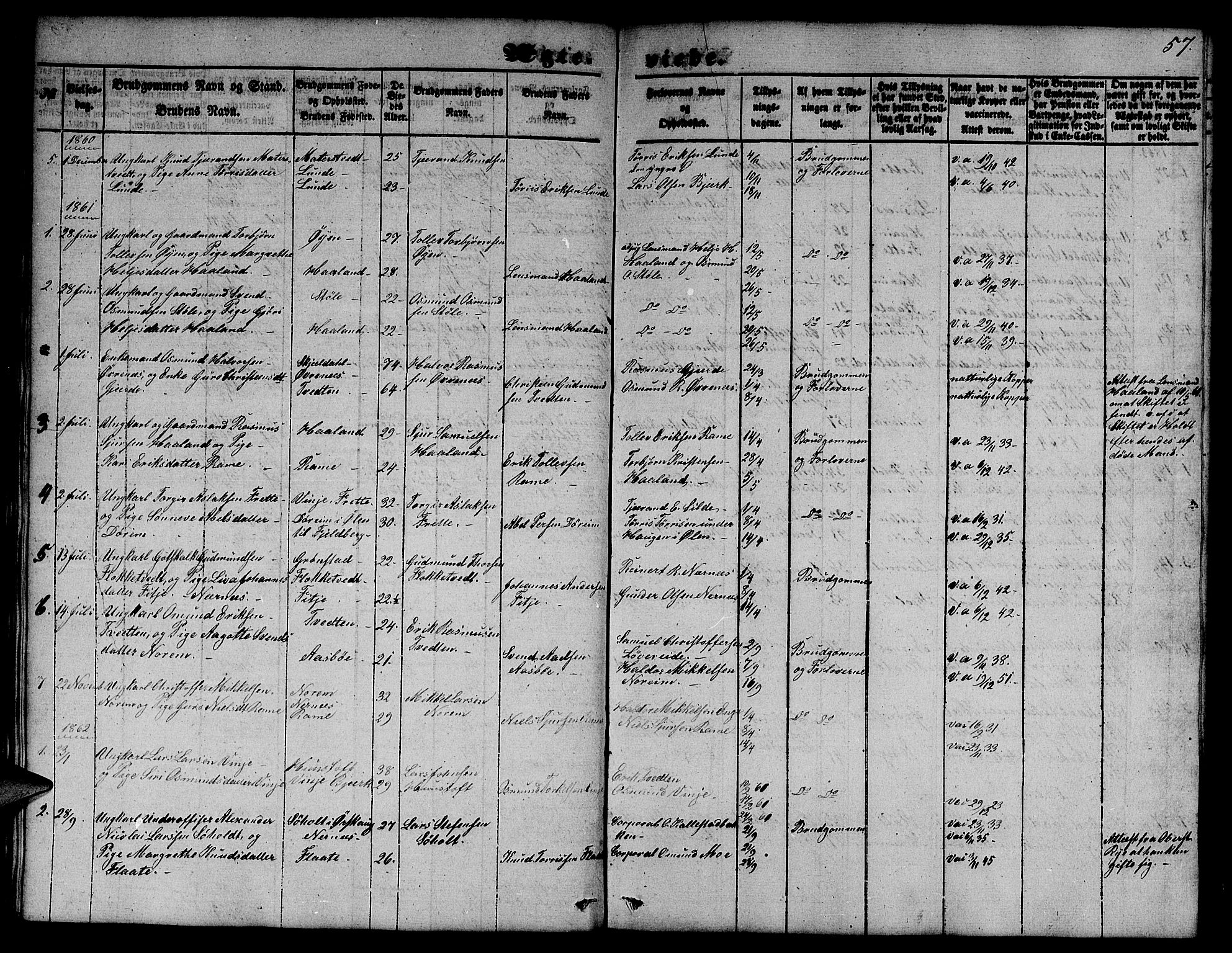 Etne sokneprestembete, SAB/A-75001/H/Hab: Parish register (copy) no. C 2, 1851-1865, p. 57