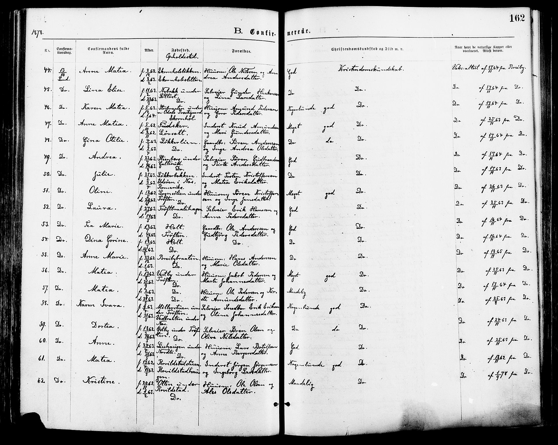 Nord-Odal prestekontor, AV/SAH-PREST-032/H/Ha/Haa/L0005: Parish register (official) no. 5, 1874-1885, p. 162