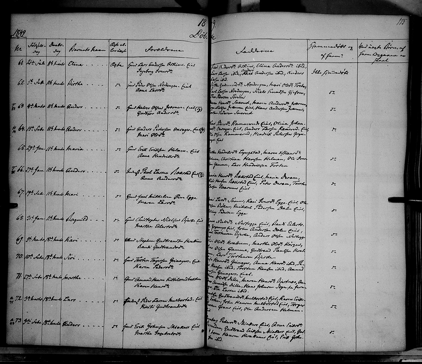 Gran prestekontor, AV/SAH-PREST-112/H/Ha/Haa/L0011: Parish register (official) no. 11, 1842-1856, p. 174-175