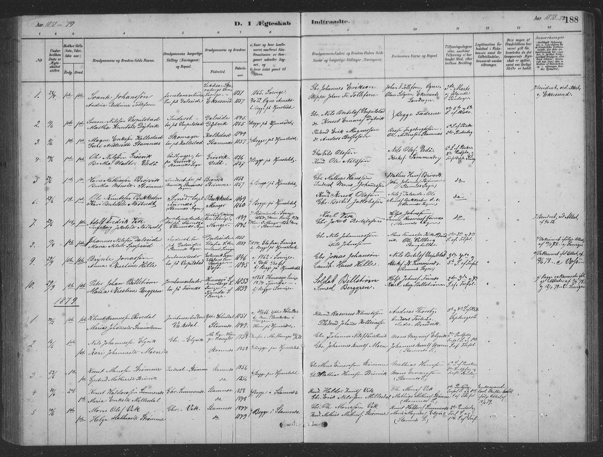 Vaksdal Sokneprestembete, SAB/A-78901/H/Hab: Parish register (copy) no. D 1, 1878-1939, p. 188