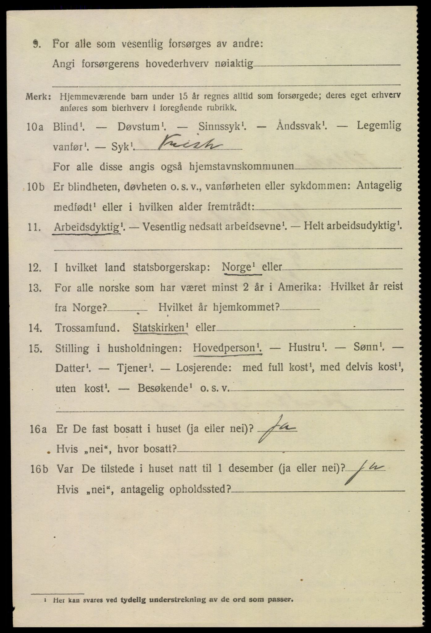 SAK, 1920 census for Birkenes, 1920, p. 3016