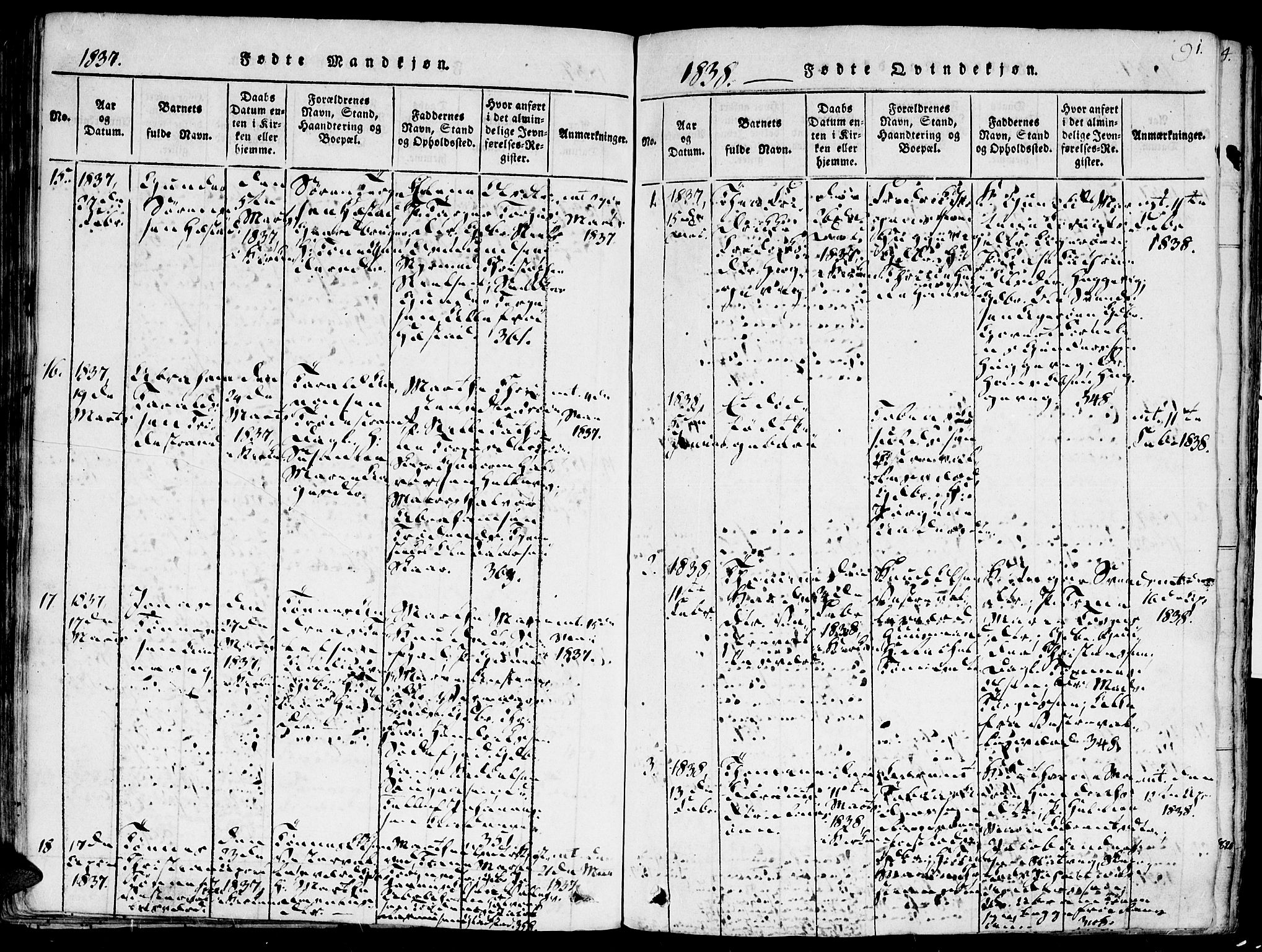 Høvåg sokneprestkontor, SAK/1111-0025/F/Fa/L0001: Parish register (official) no. A 1, 1816-1843, p. 91
