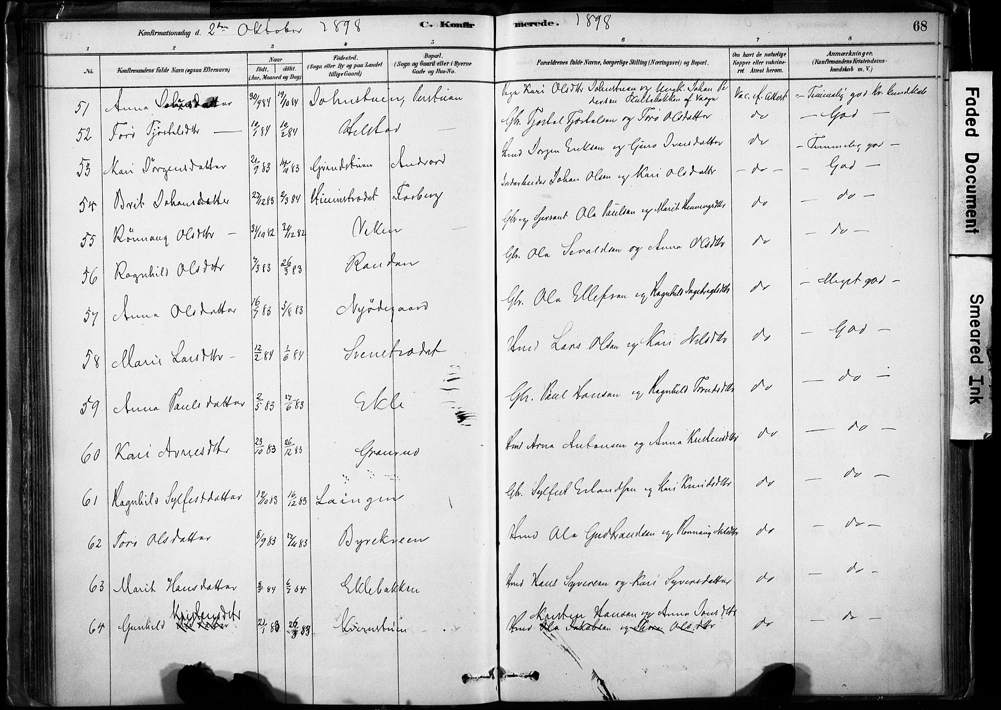 Lom prestekontor, SAH/PREST-070/K/L0009: Parish register (official) no. 9, 1878-1907, p. 68