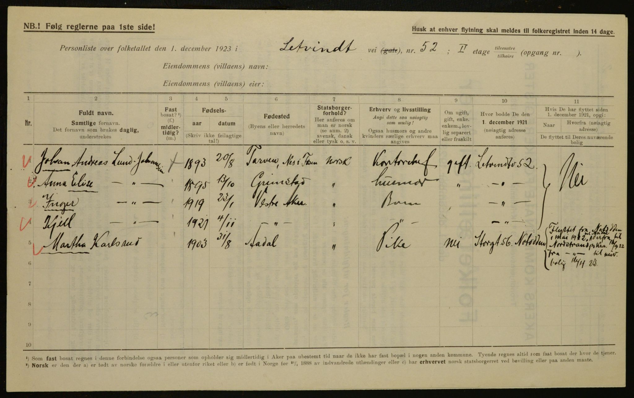 , Municipal Census 1923 for Aker, 1923, p. 14348