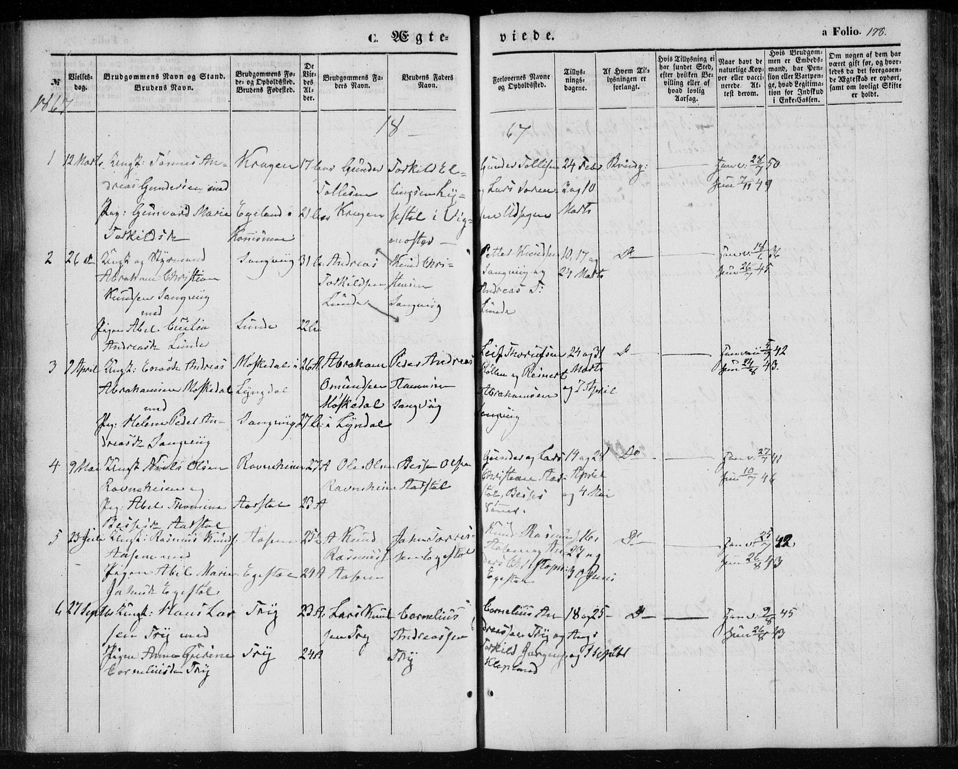 Søgne sokneprestkontor, SAK/1111-0037/F/Fa/Fab/L0010: Parish register (official) no. A 10, 1853-1869, p. 178