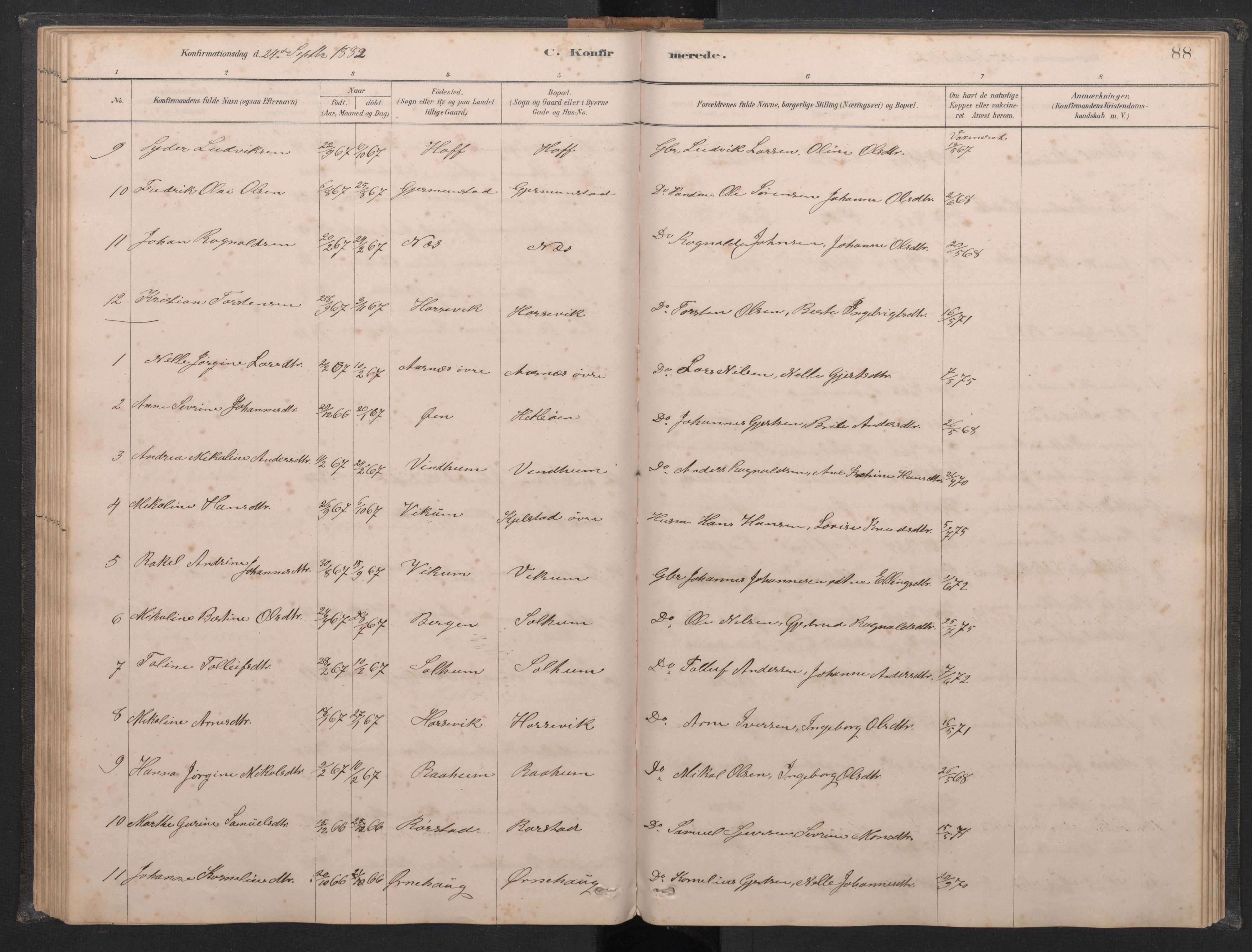 Gaular sokneprestembete, SAB/A-80001/H/Hab: Parish register (copy) no. C 3, 1878-1897, p. 87b-88a