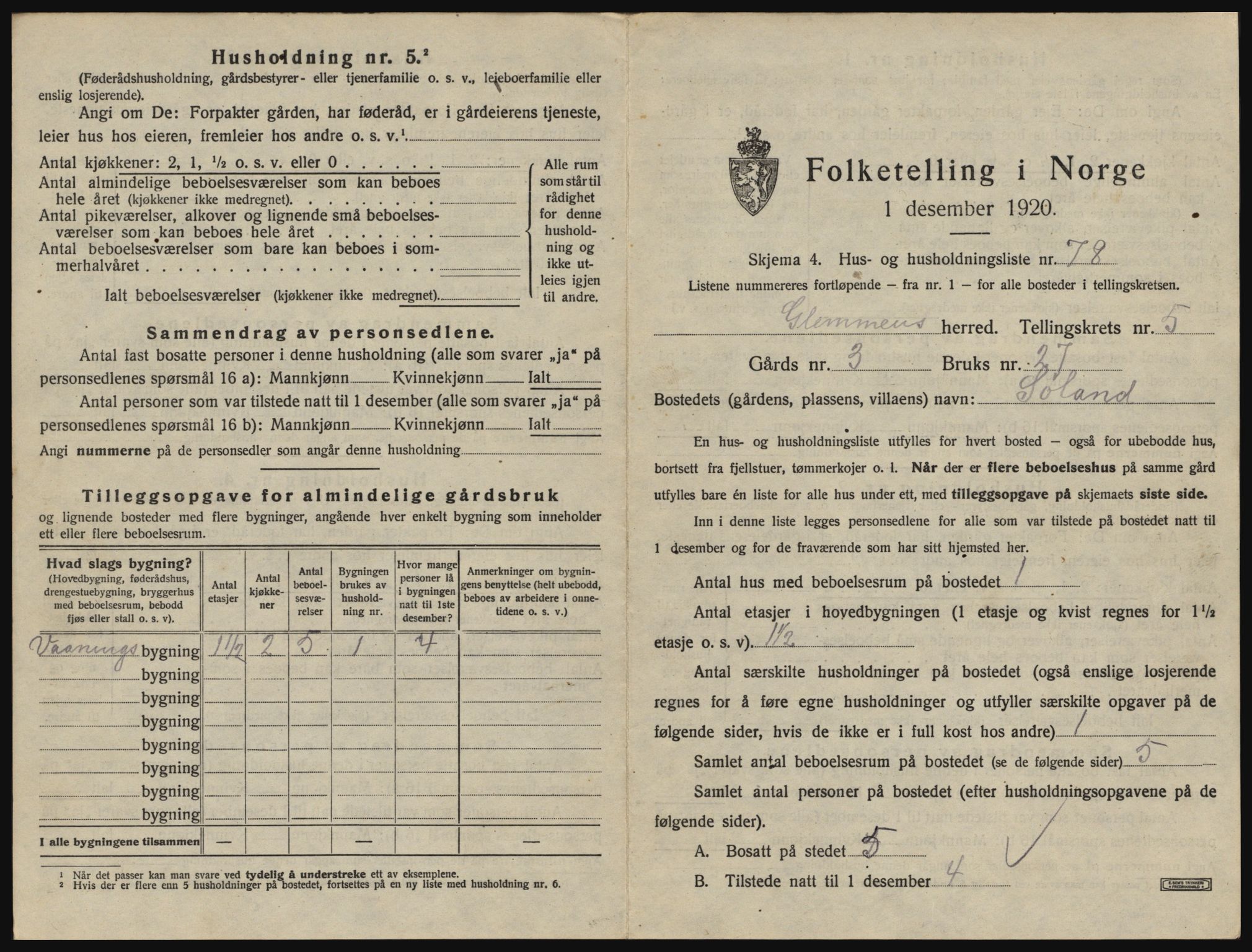 SAO, 1920 census for Glemmen, 1920, p. 1811