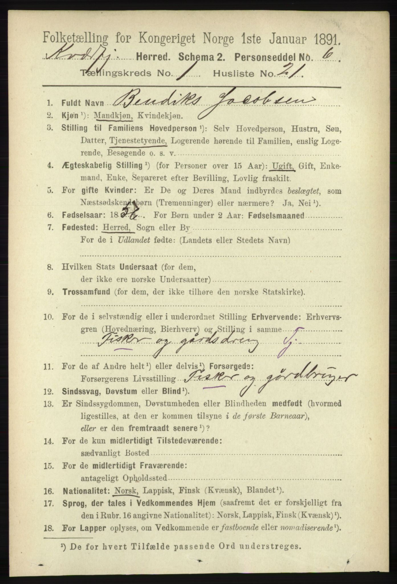 RA, 1891 census for 1911 Kvæfjord, 1891, p. 235