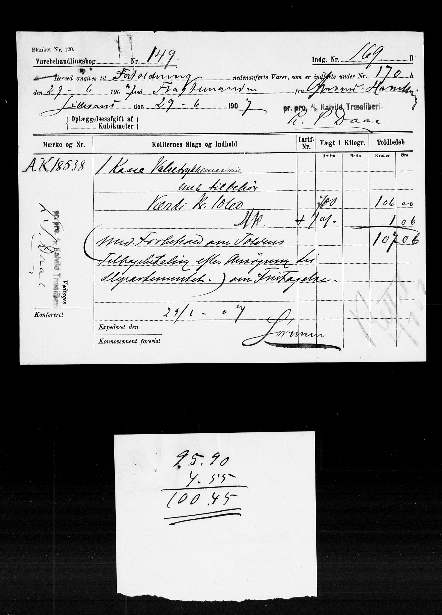Lillesand tollsted, SAK/1351-0008/H/Ha/L0433: Skipsregister, skipsmatrikkel, 1861-1969, p. 184