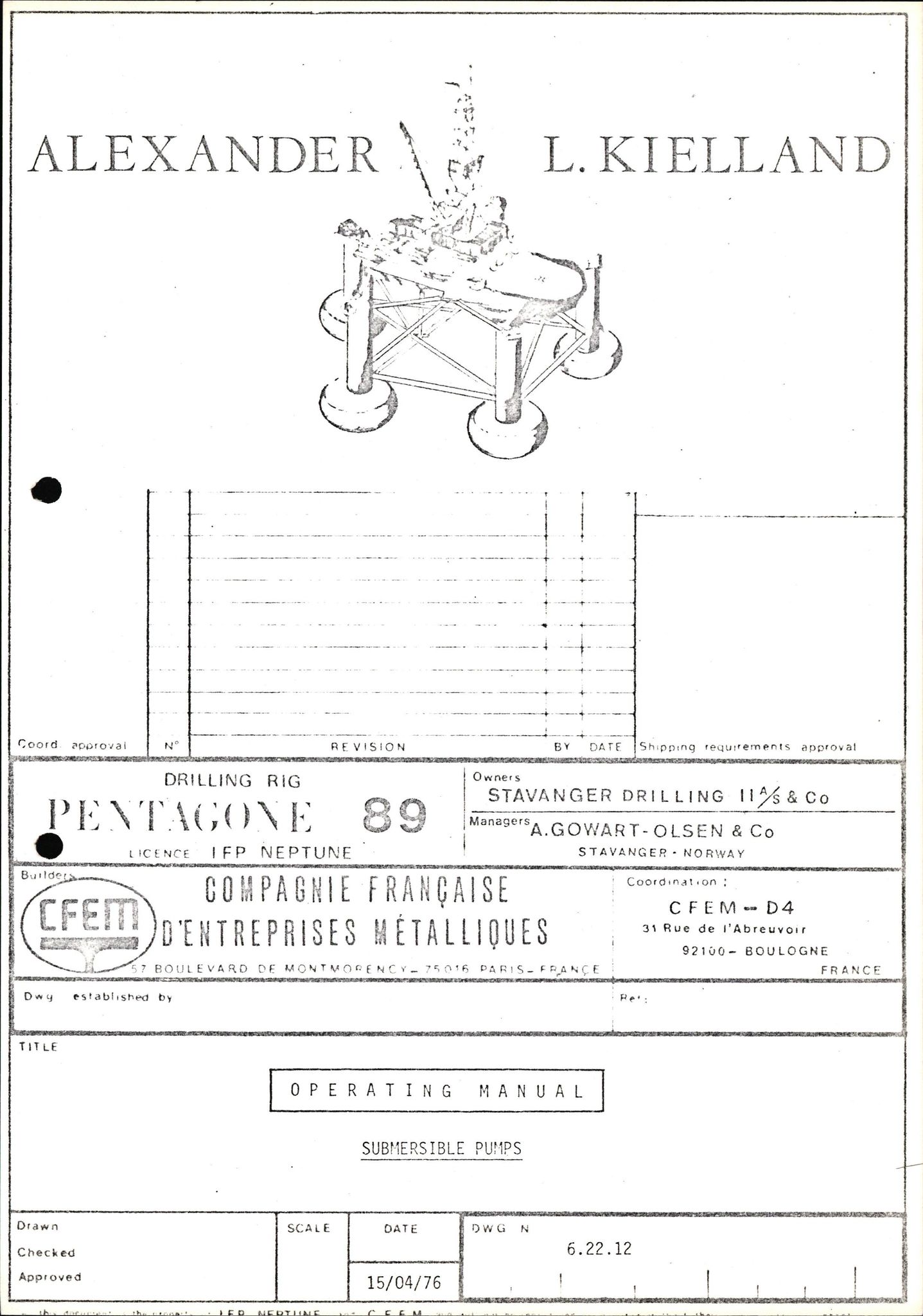 Pa 1503 - Stavanger Drilling AS, AV/SAST-A-101906/2/E/Eb/Ebb/L0001: Alexander L. Kielland plattform - Operation manual, 1976, p. 334