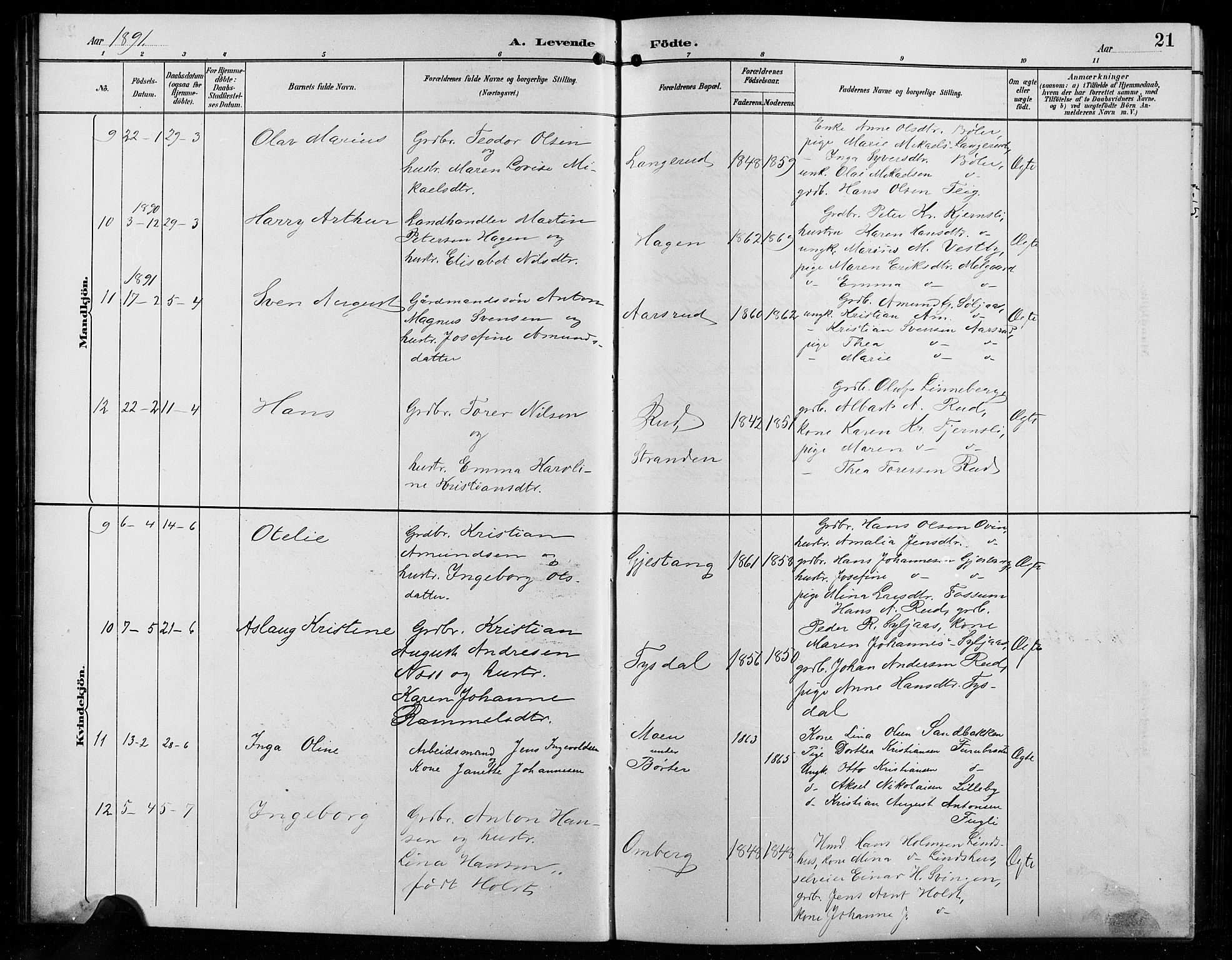 Enebakk prestekontor Kirkebøker, SAO/A-10171c/G/Ga/L0006: Parish register (copy) no. I 6, 1889-1911, p. 21