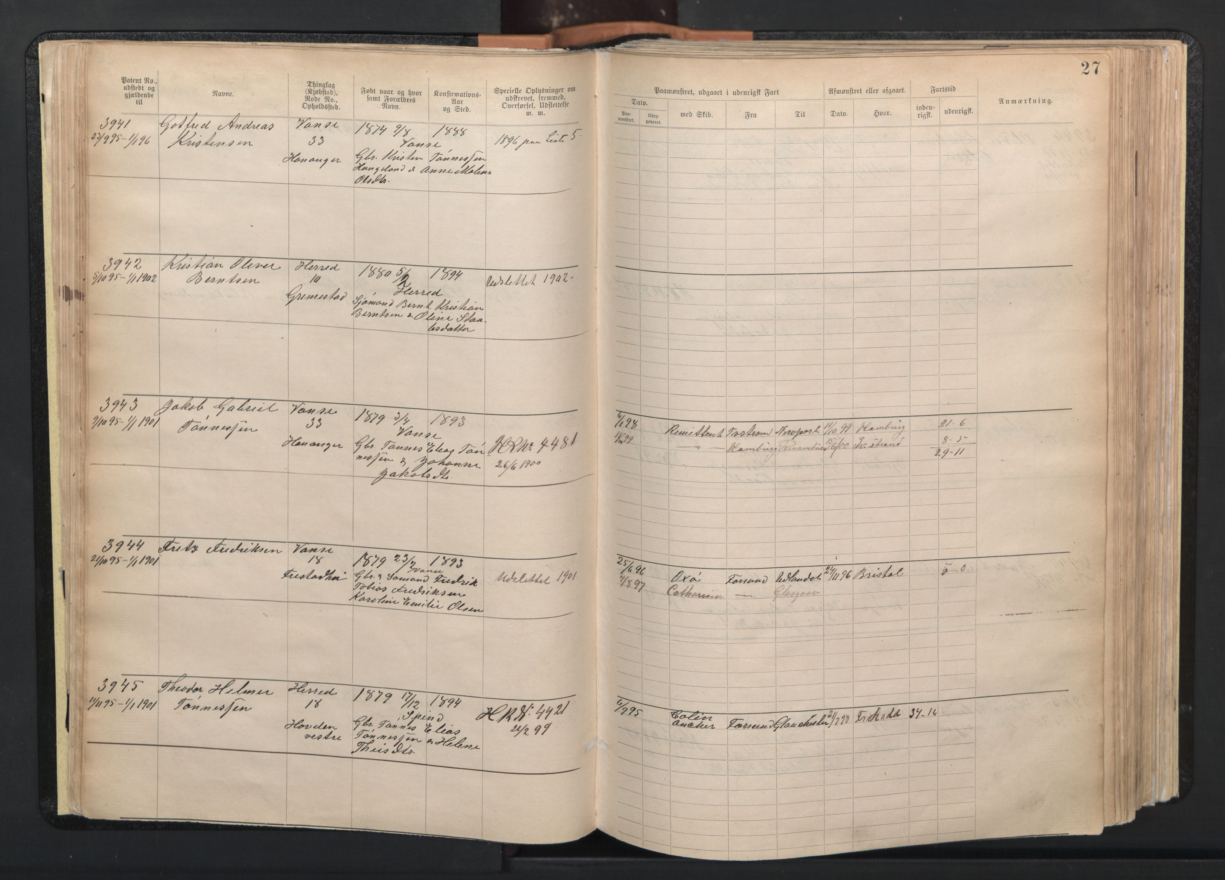 Farsund mønstringskrets, AV/SAK-2031-0017/F/Fa/L0003: Annotasjonsrulle nr 3816-5304 med register, M-3, 1894-1948, p. 54