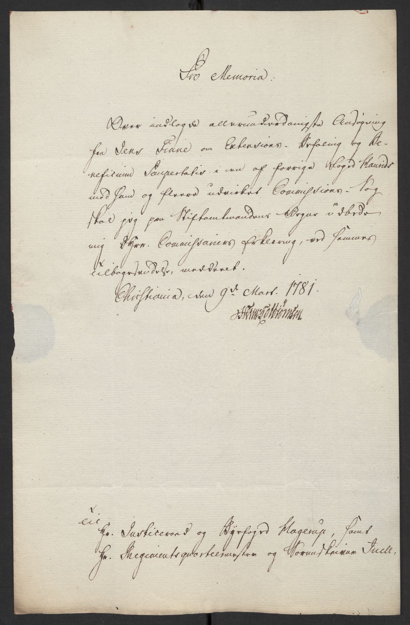 Oslo politidistrikt, AV/SAO-A-10085/D/Da/L0003: Innkomne brev, pro memoria m.v., 1781, p. 26