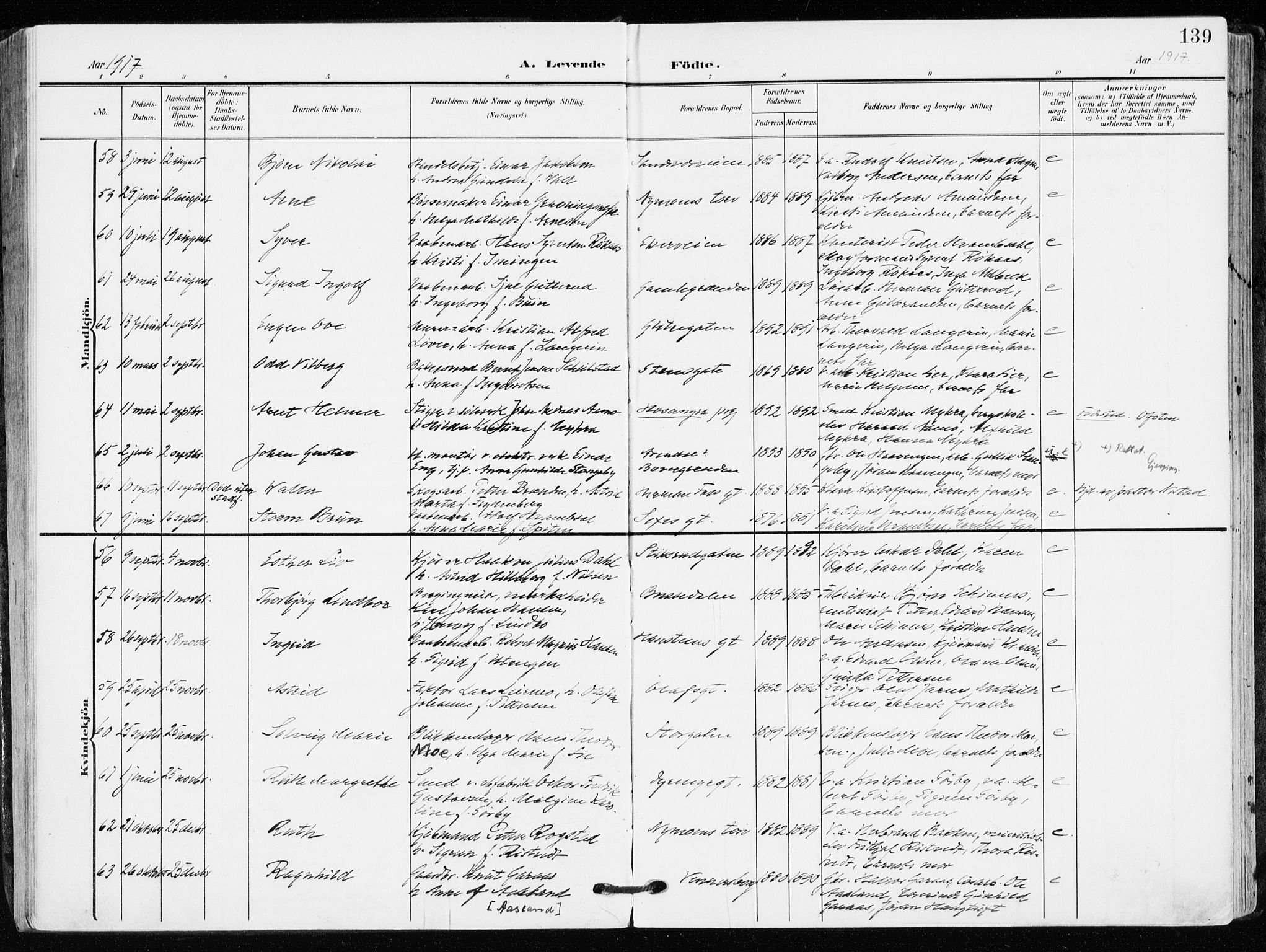 Kongsberg kirkebøker, AV/SAKO-A-22/F/Fb/L0004: Parish register (official) no. II 4, 1906-1918, p. 139