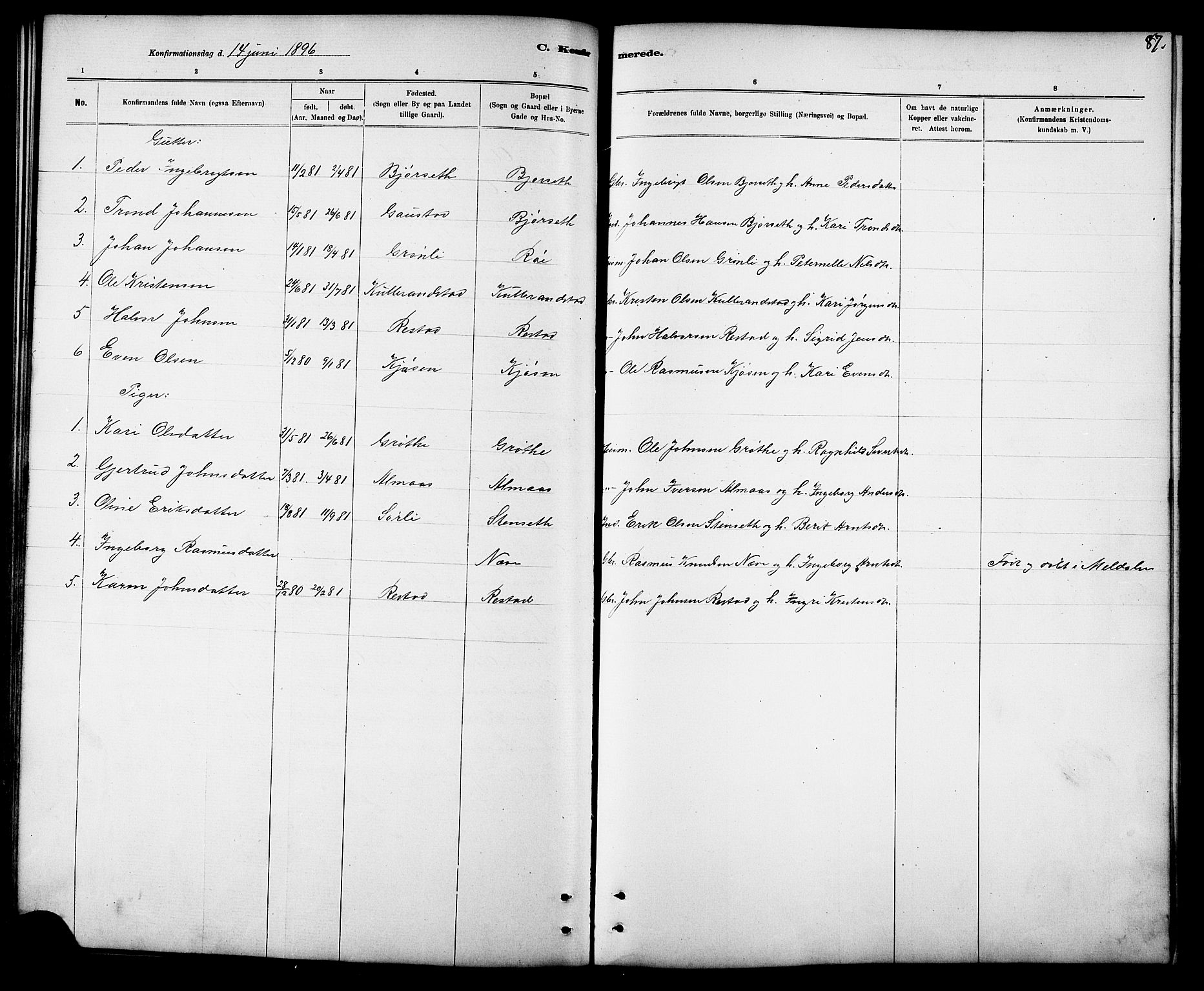 Ministerialprotokoller, klokkerbøker og fødselsregistre - Sør-Trøndelag, SAT/A-1456/694/L1132: Parish register (copy) no. 694C04, 1887-1914, p. 87