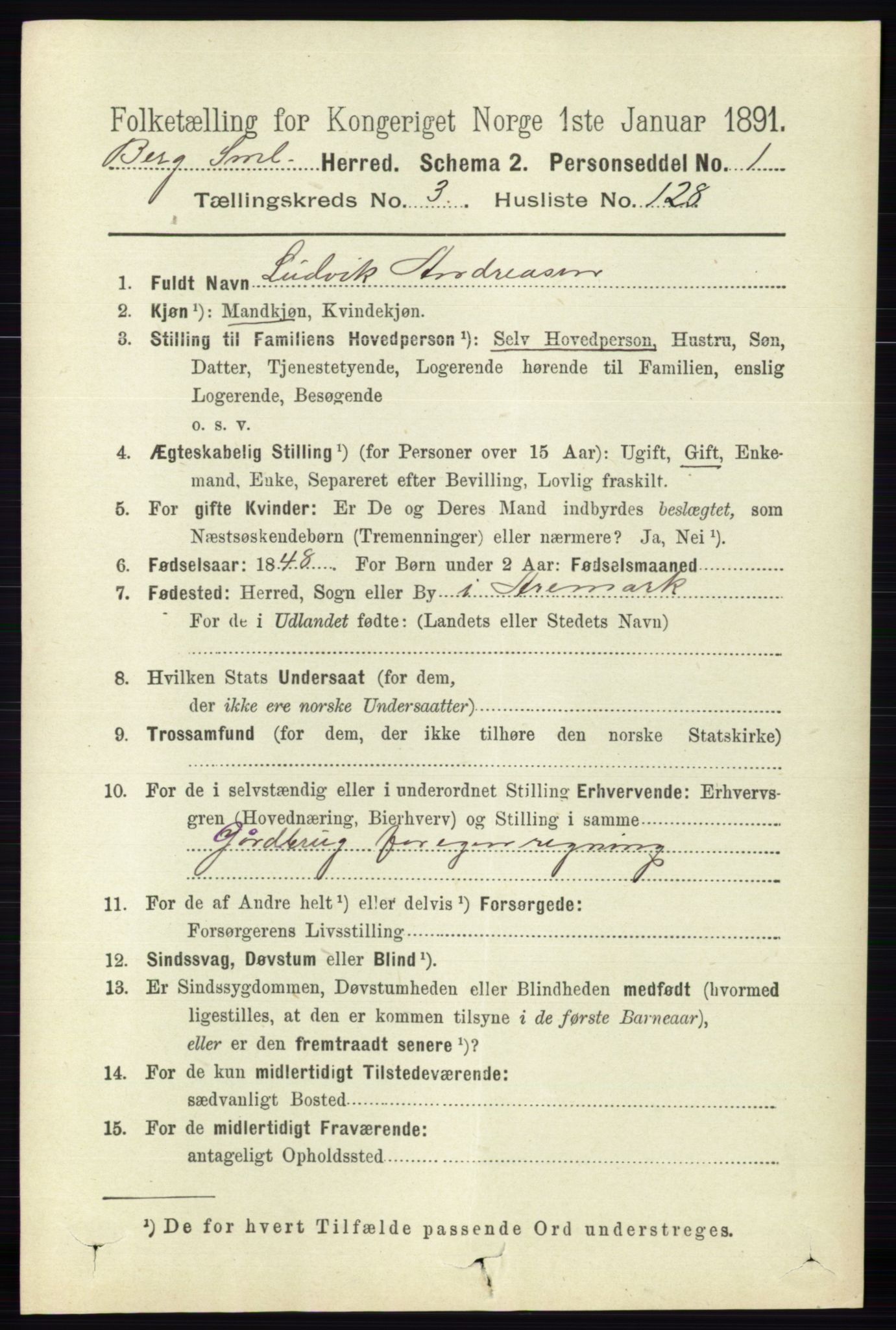 RA, 1891 census for 0116 Berg, 1891, p. 2719