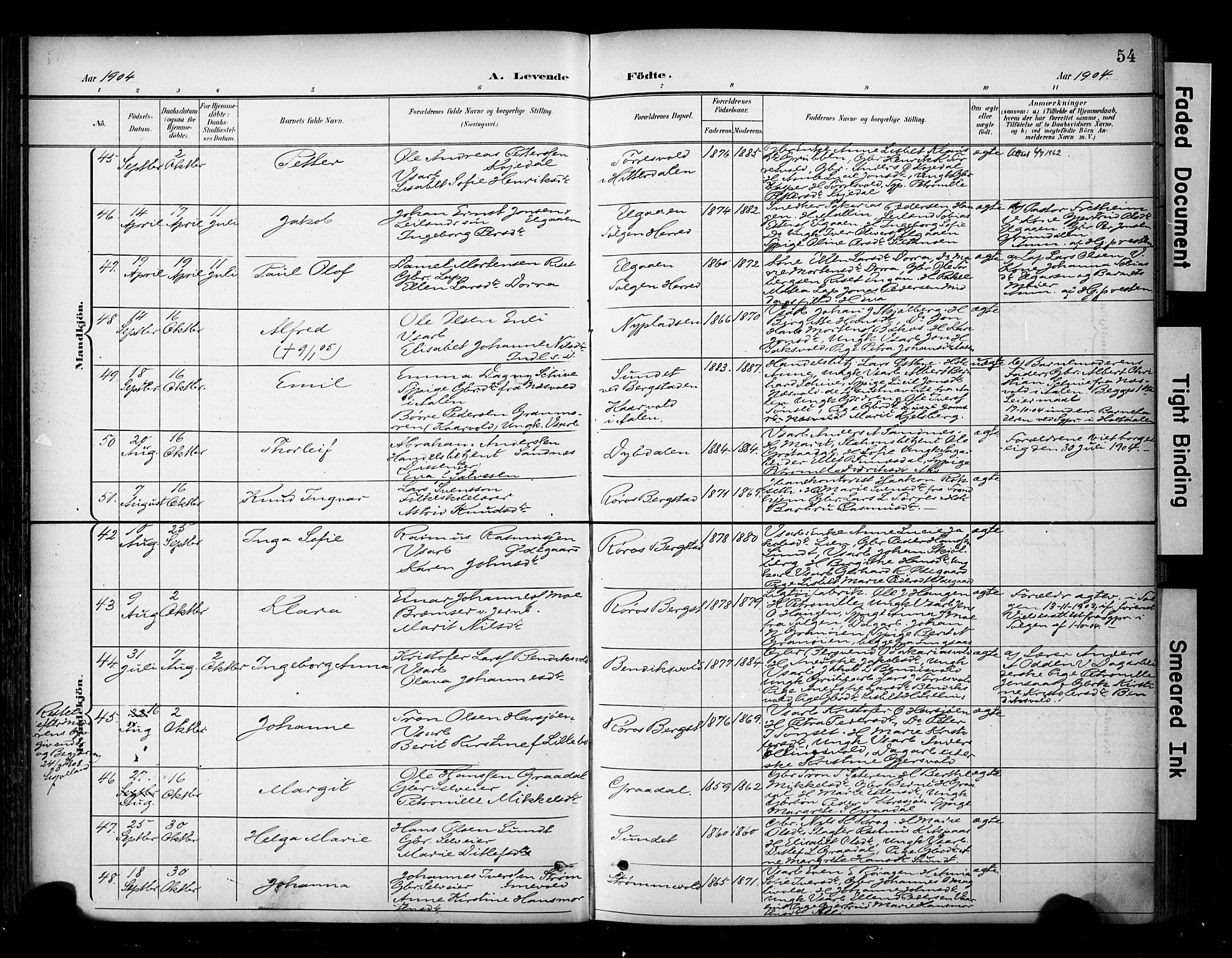 Ministerialprotokoller, klokkerbøker og fødselsregistre - Sør-Trøndelag, AV/SAT-A-1456/681/L0936: Parish register (official) no. 681A14, 1899-1908, p. 54