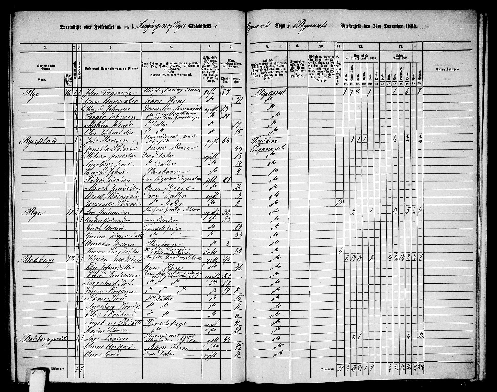 RA, 1865 census for Byneset, 1865, p. 98