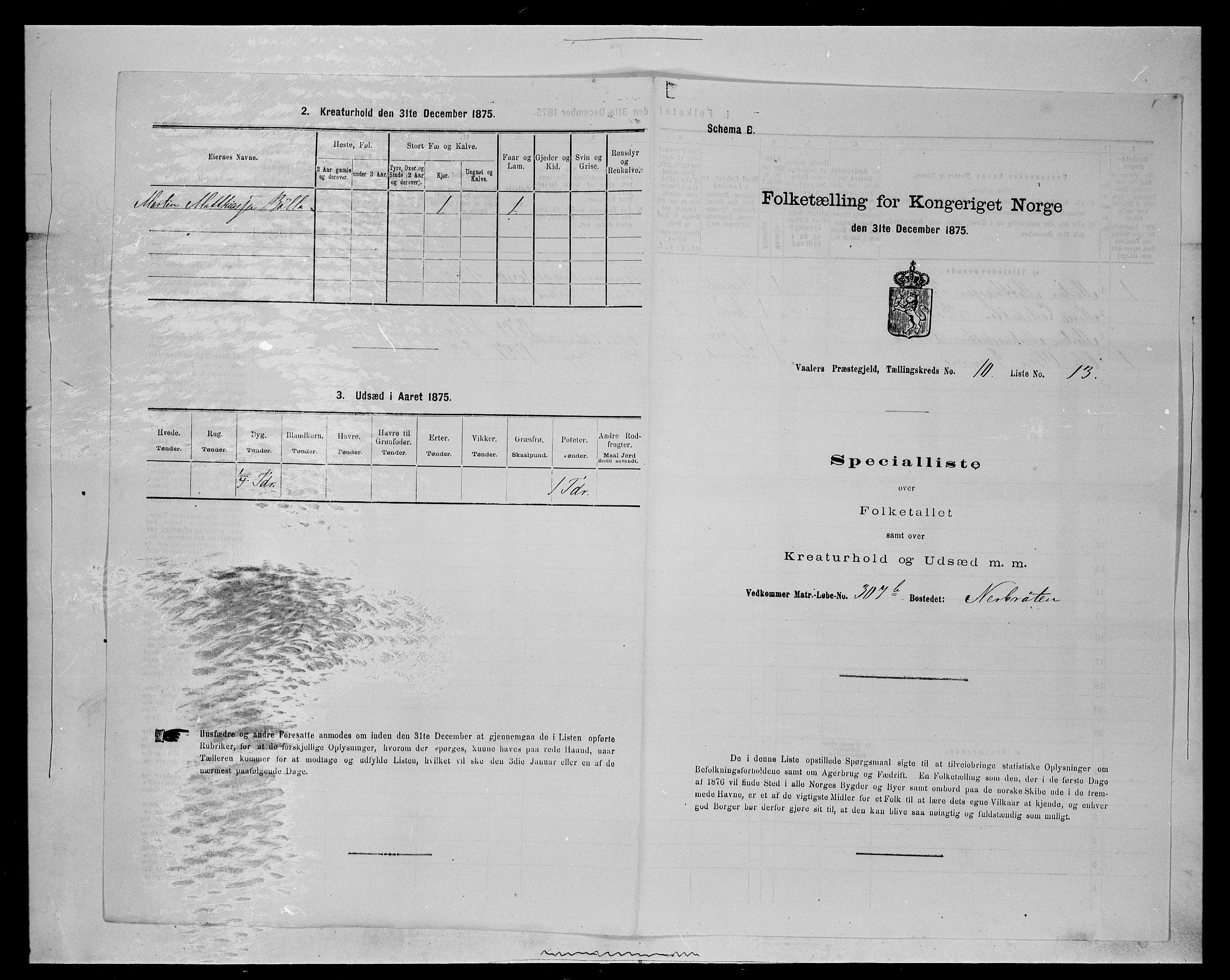 SAH, 1875 census for 0426P Våler parish (Hedmark), 1875, p. 1314