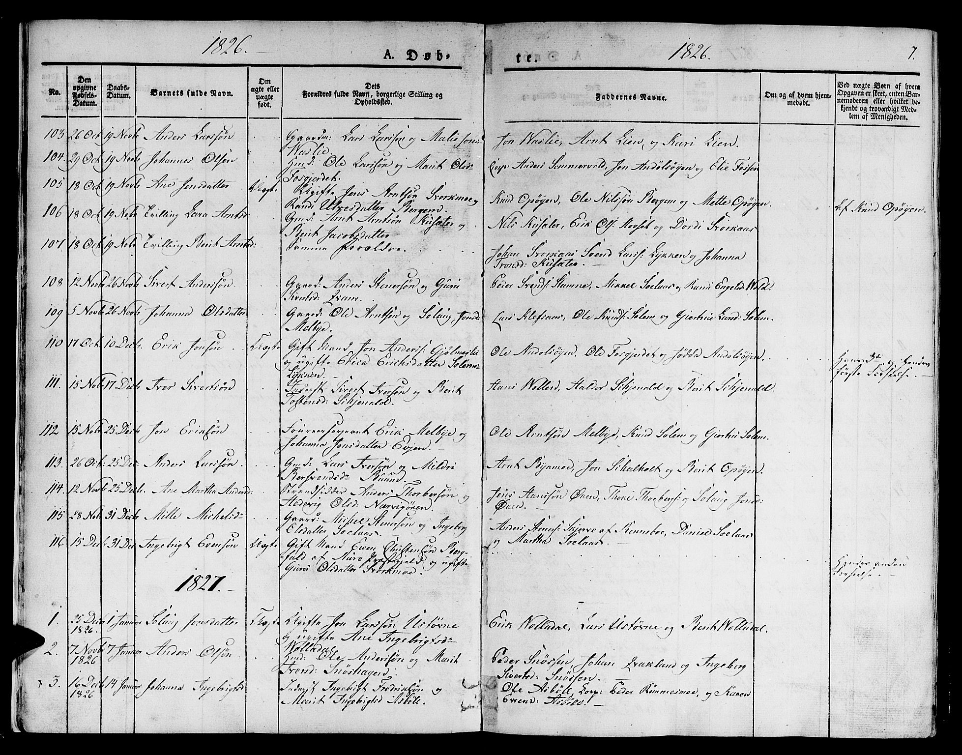 Ministerialprotokoller, klokkerbøker og fødselsregistre - Sør-Trøndelag, AV/SAT-A-1456/668/L0804: Parish register (official) no. 668A04, 1826-1839, p. 7