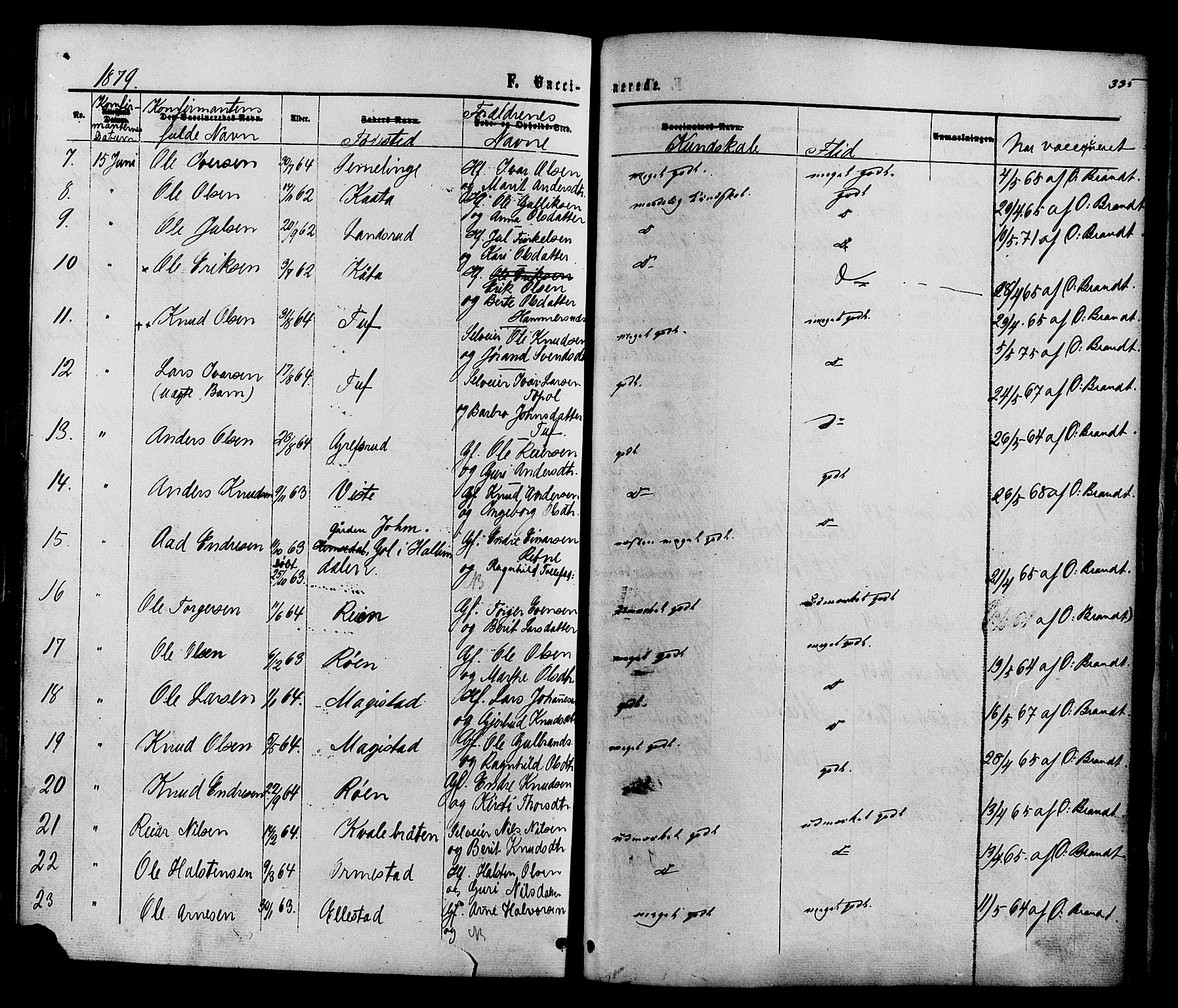 Vestre Slidre prestekontor, SAH/PREST-136/H/Ha/Haa/L0003: Parish register (official) no. 3, 1865-1880, p. 335