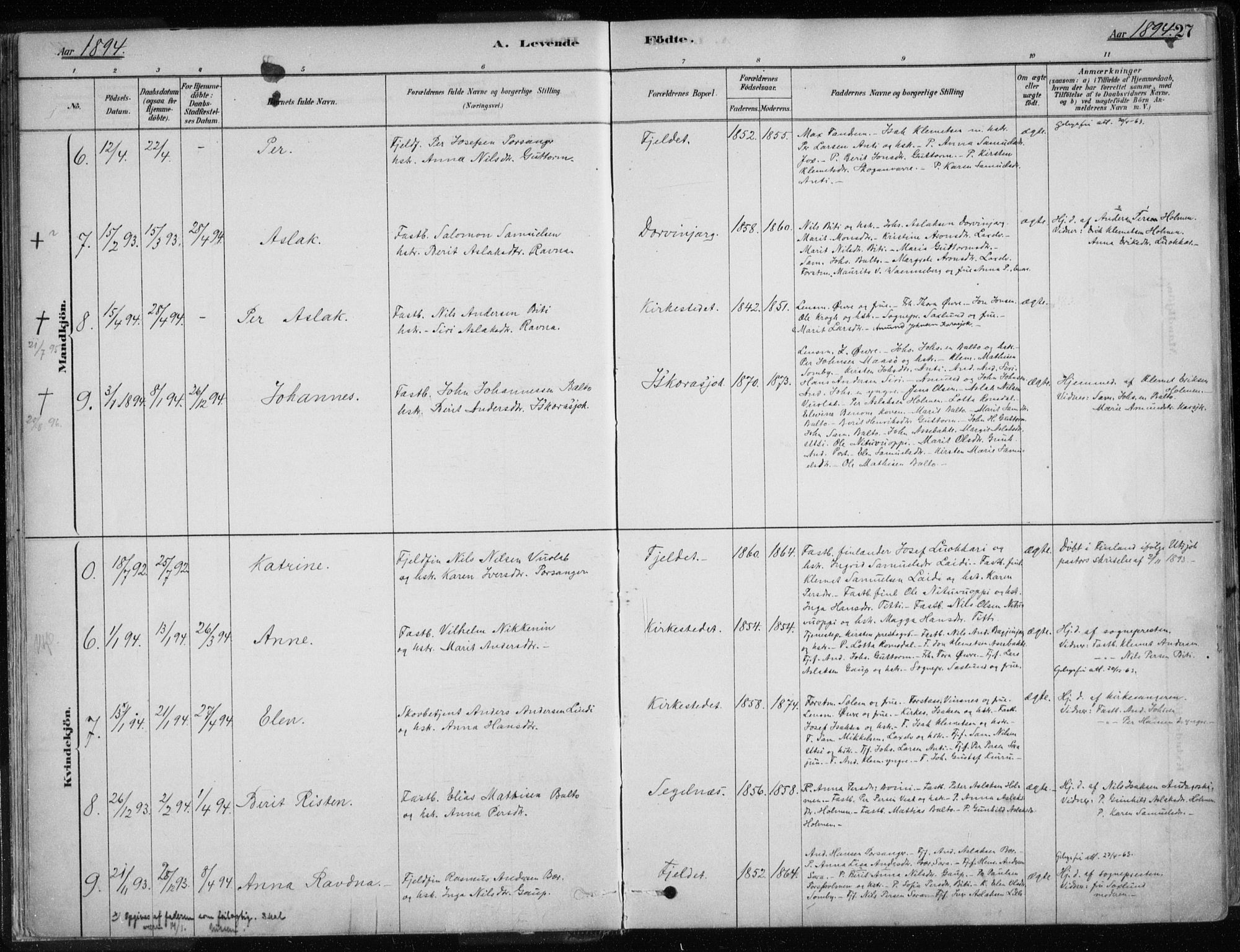 Karasjok sokneprestkontor, AV/SATØ-S-1352/H/Ha/L0002kirke: Parish register (official) no. 2, 1885-1906, p. 27