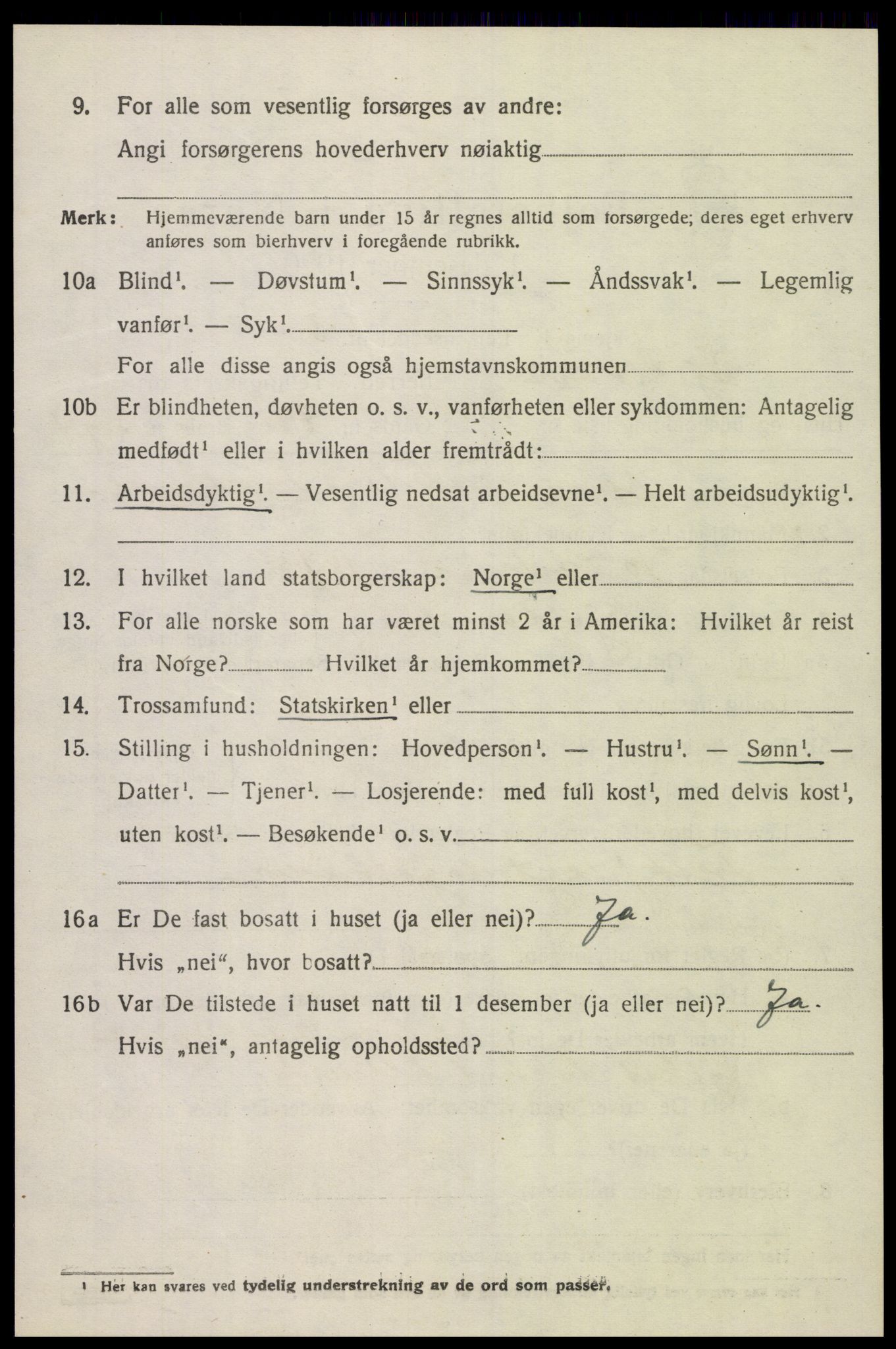 SAK, 1920 census for Bjelland, 1920, p. 1198