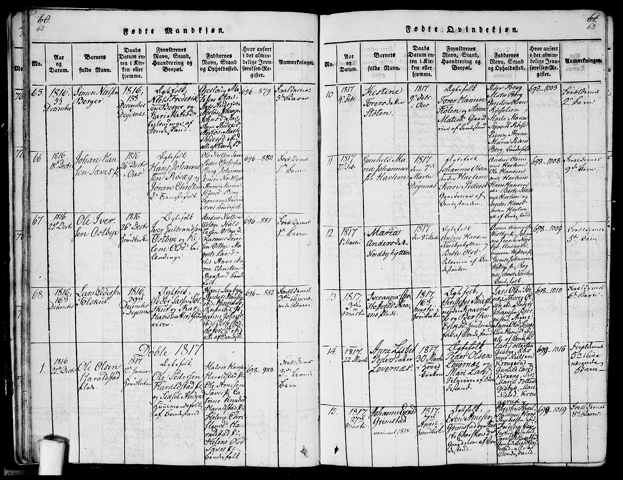 Rakkestad prestekontor Kirkebøker, AV/SAO-A-2008/F/Fa/L0006: Parish register (official) no. I 6, 1814-1824, p. 62-63