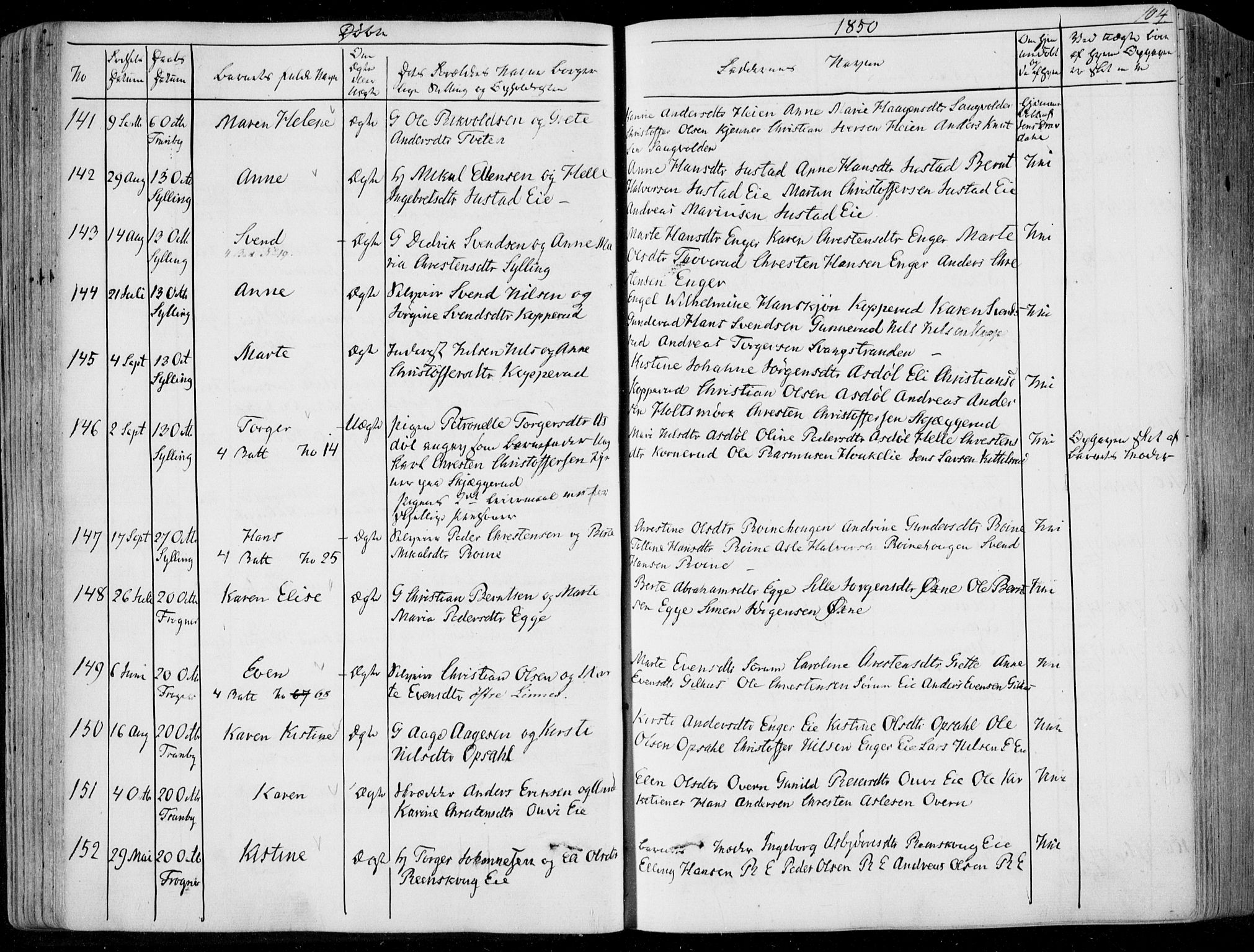 Lier kirkebøker, SAKO/A-230/F/Fa/L0011: Parish register (official) no. I 11, 1843-1854, p. 104