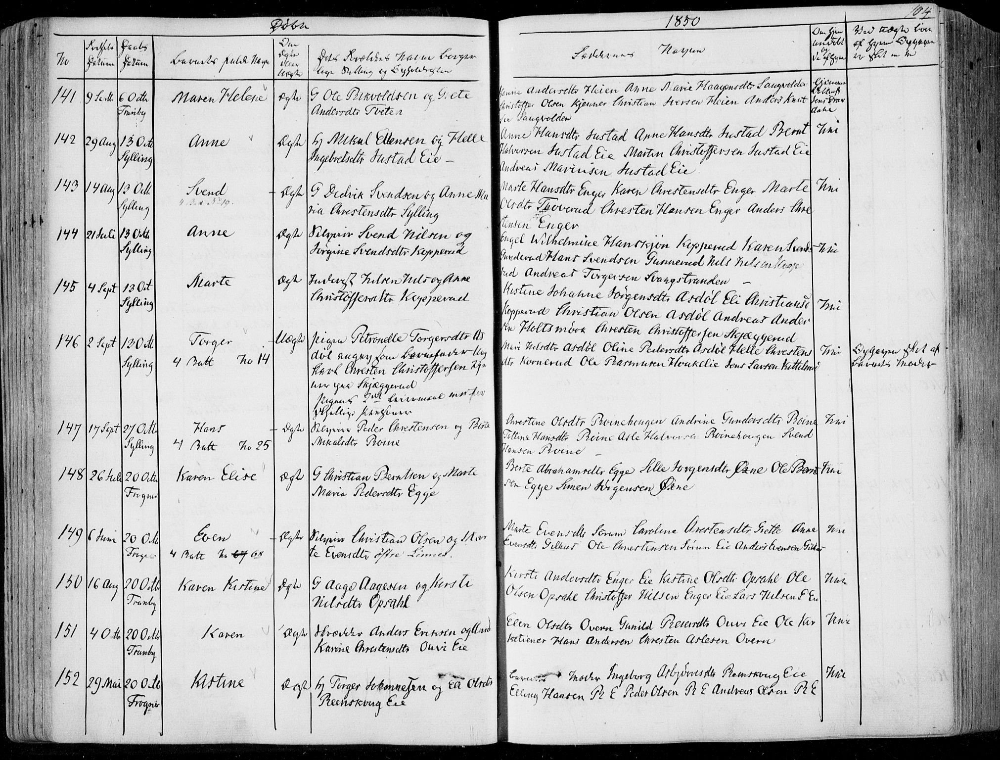 Lier kirkebøker, AV/SAKO-A-230/F/Fa/L0011: Parish register (official) no. I 11, 1843-1854, p. 104