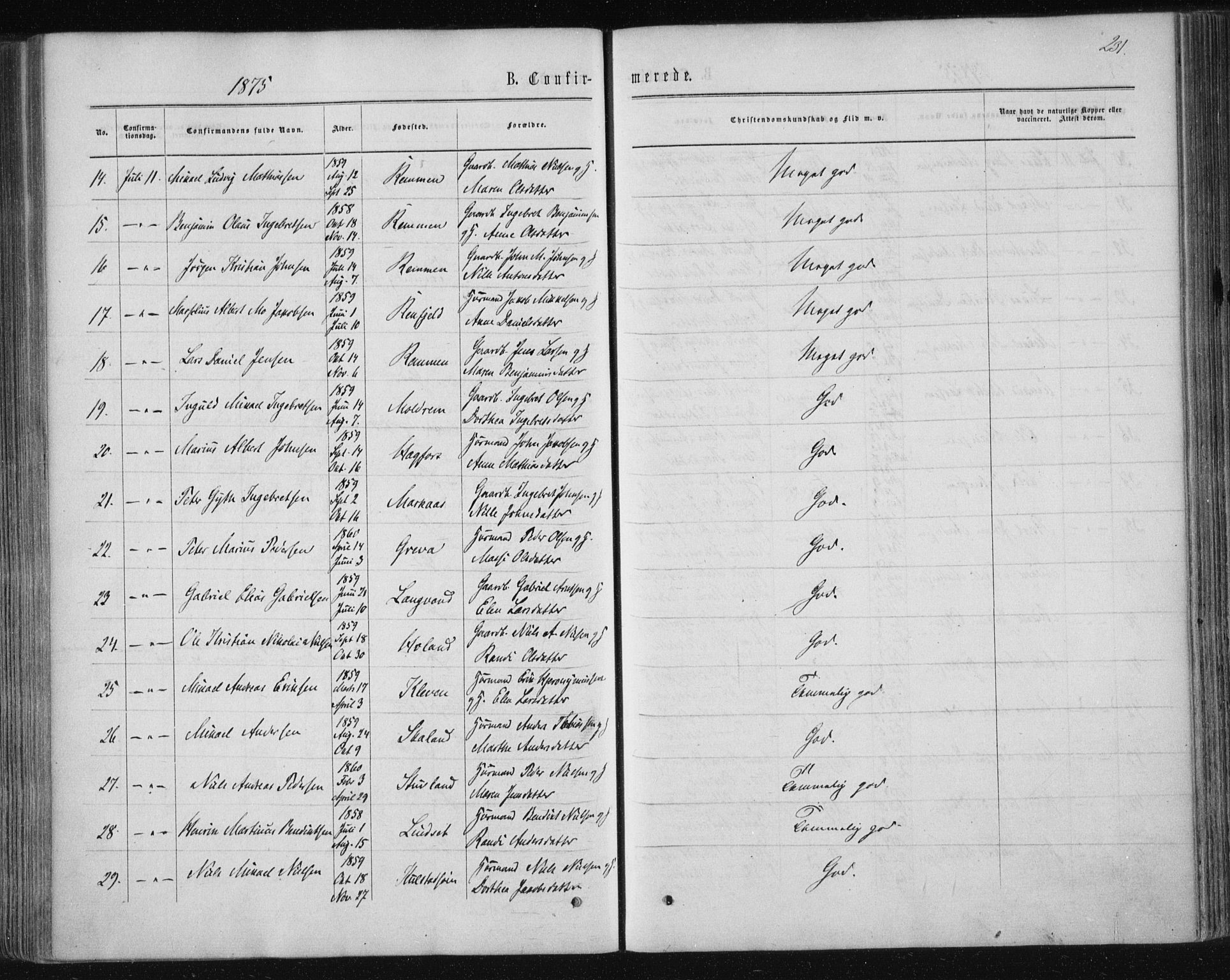 Ministerialprotokoller, klokkerbøker og fødselsregistre - Nordland, AV/SAT-A-1459/820/L0294: Parish register (official) no. 820A15, 1866-1879, p. 231