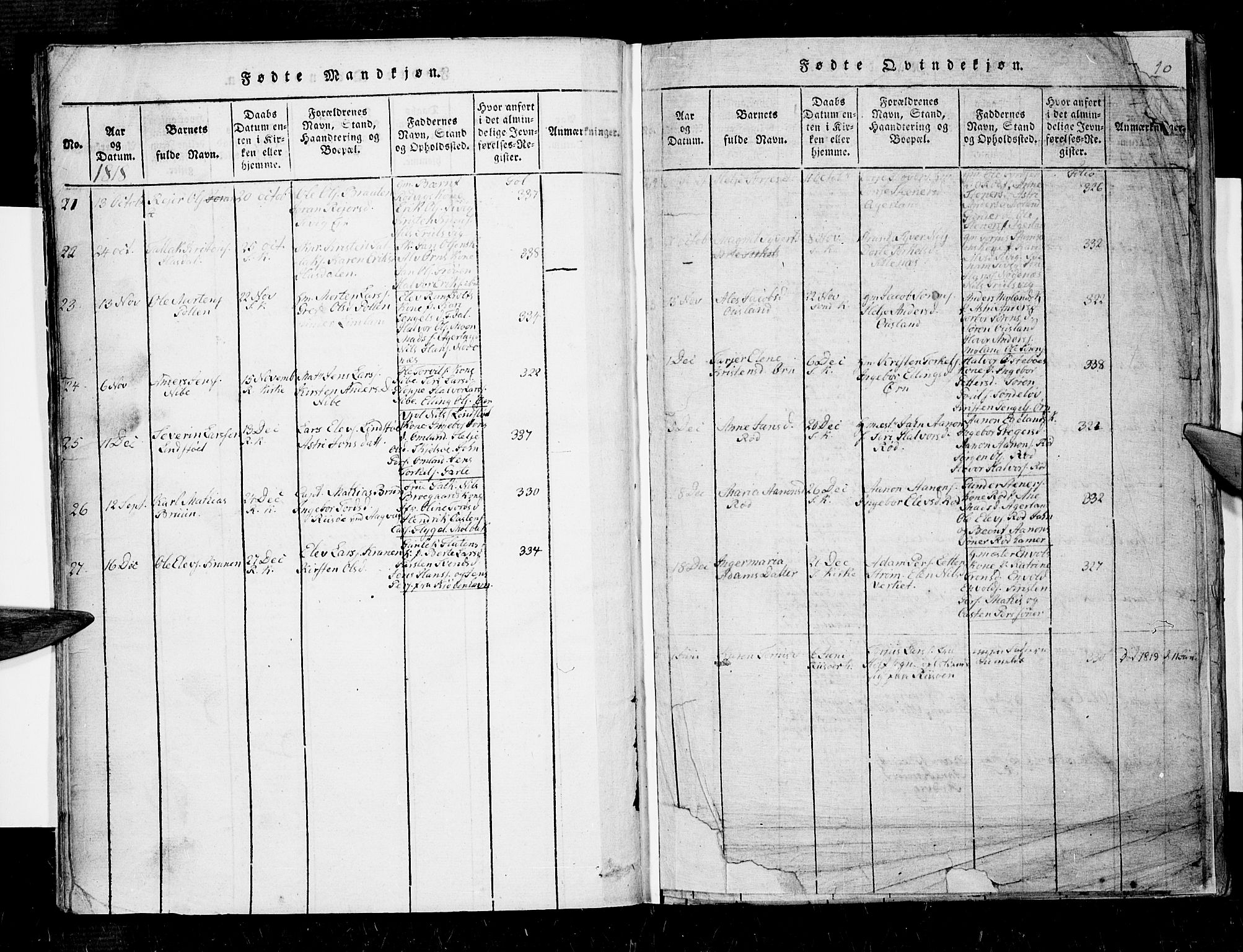 Søndeled sokneprestkontor, AV/SAK-1111-0038/F/Fa/L0001: Parish register (official) no. A 1, 1816-1838, p. 10