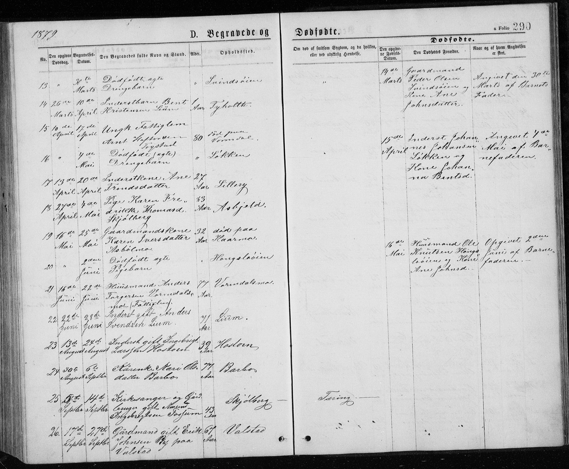 Ministerialprotokoller, klokkerbøker og fødselsregistre - Sør-Trøndelag, SAT/A-1456/671/L0843: Parish register (copy) no. 671C02, 1873-1892, p. 290