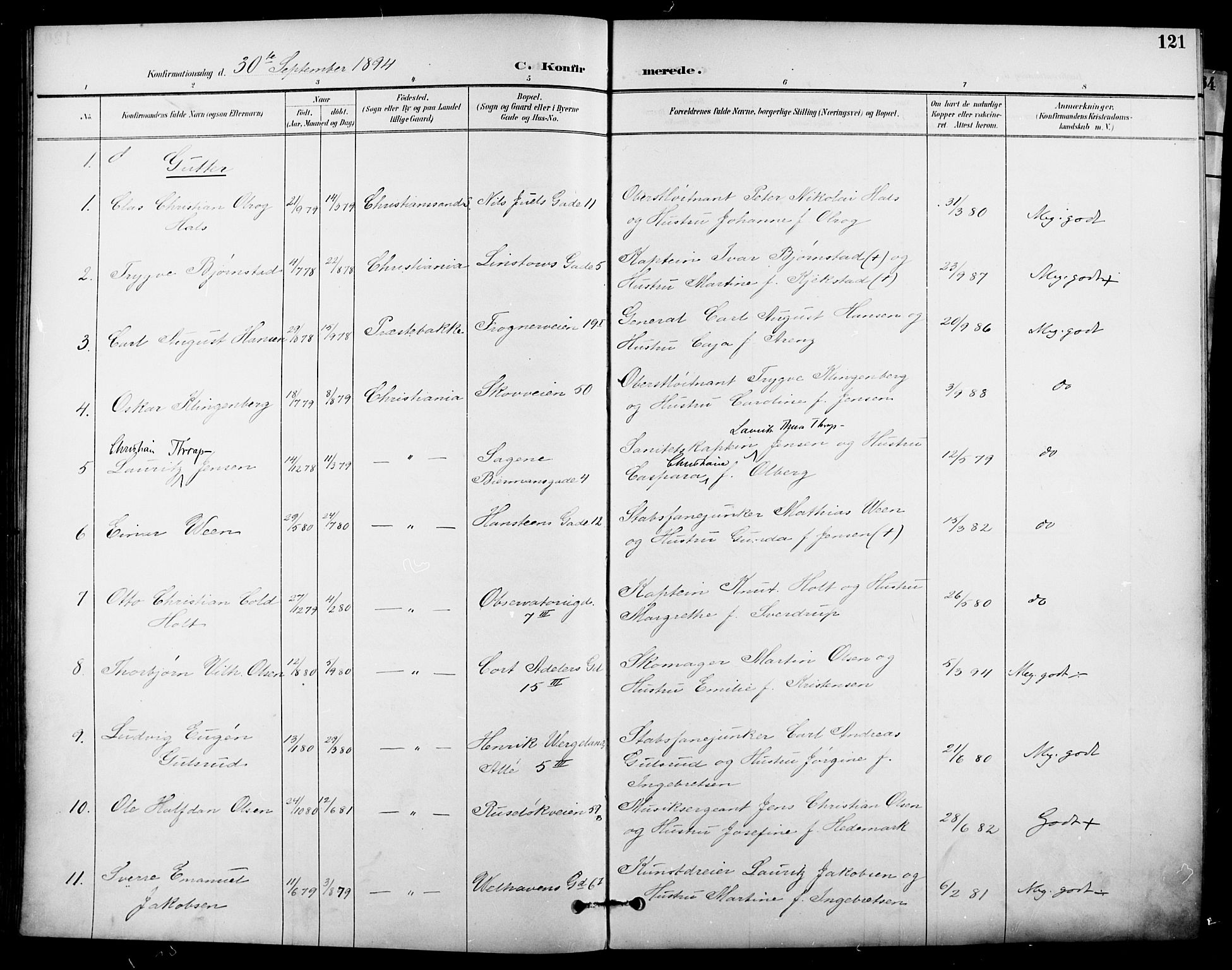 Garnisonsmenigheten Kirkebøker, AV/SAO-A-10846/F/Fa/L0013: Parish register (official) no. 13, 1894-1904, p. 121