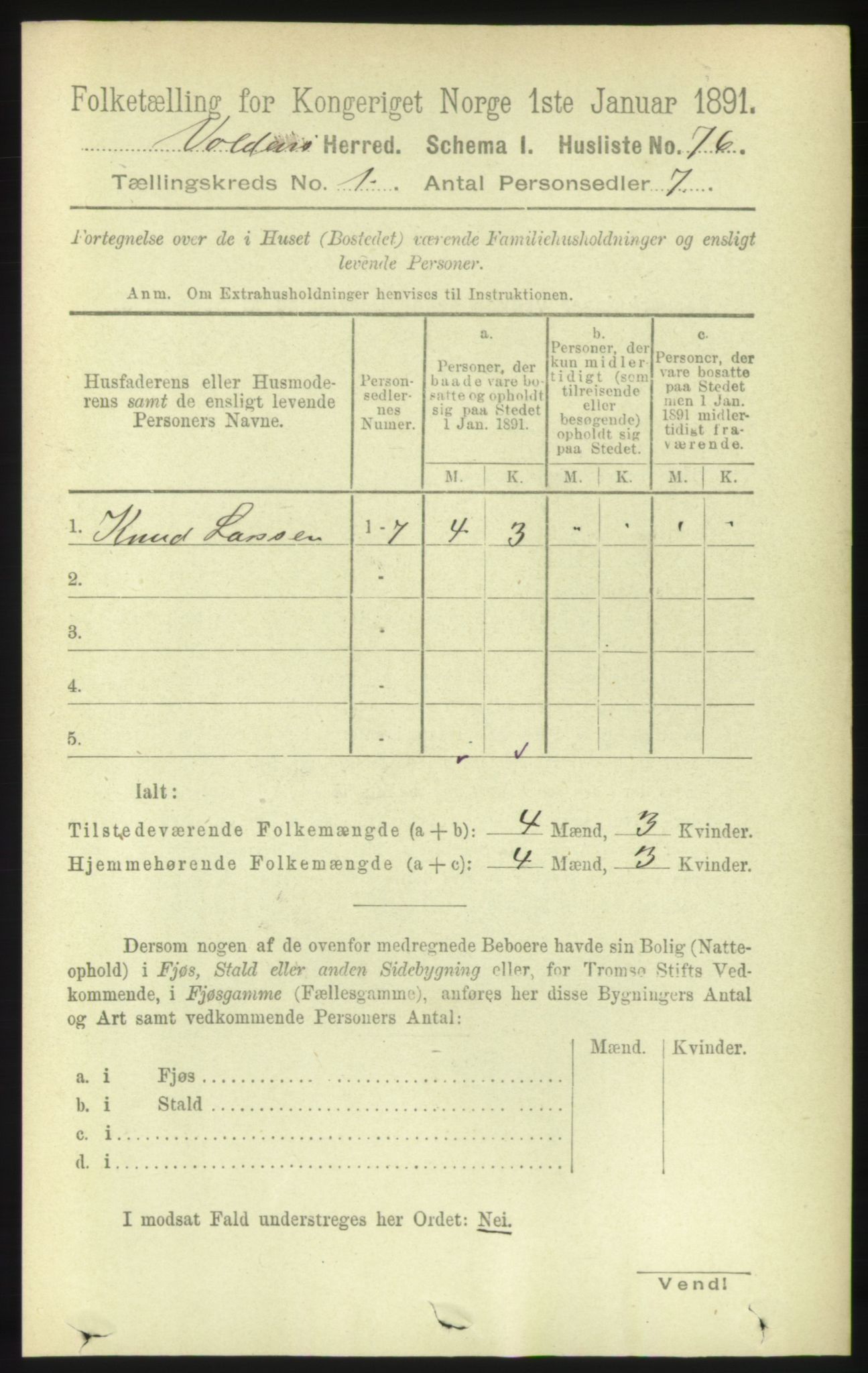 RA, 1891 census for 1519 Volda, 1891, p. 102