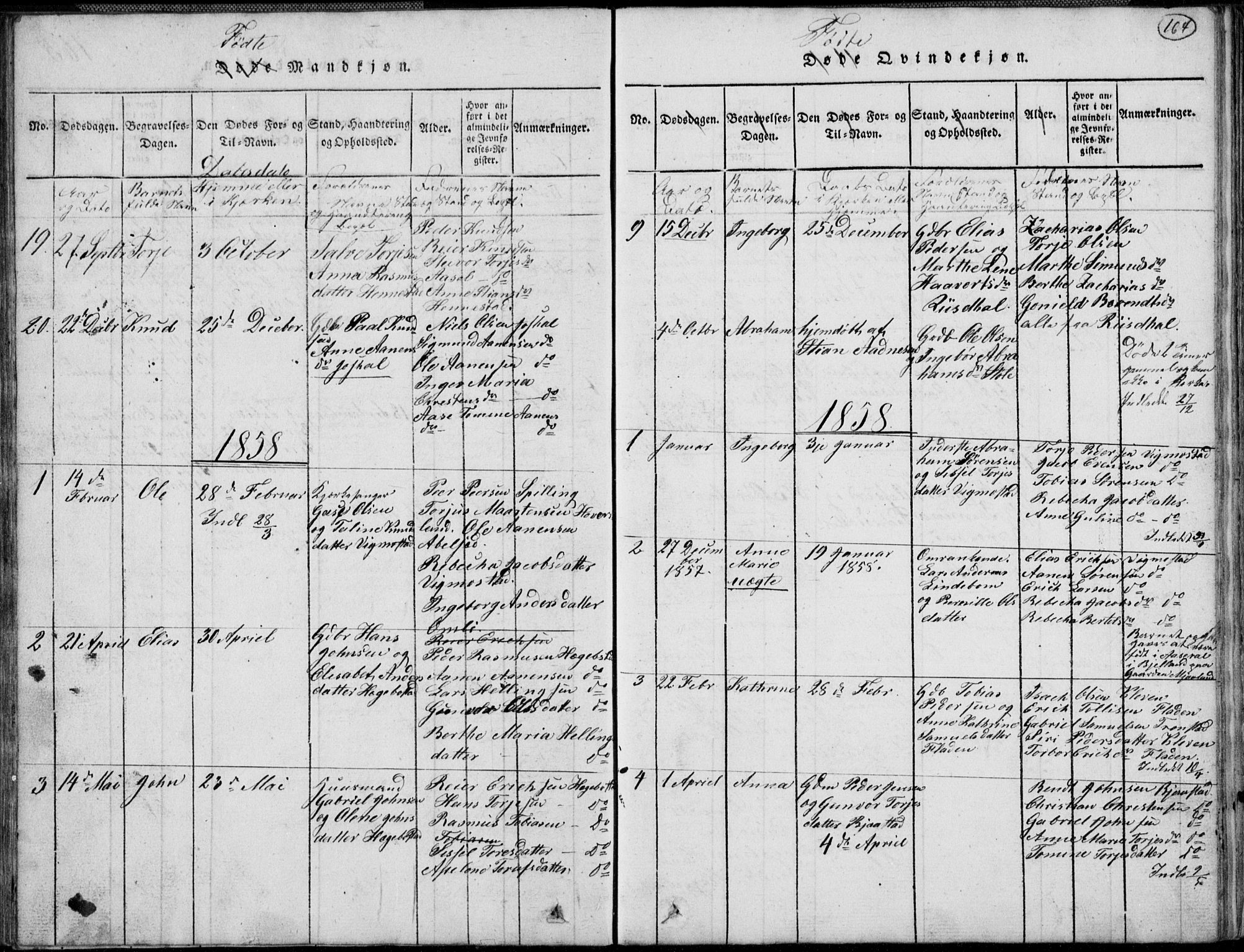 Nord-Audnedal sokneprestkontor, SAK/1111-0032/F/Fb/Fbb/L0001: Parish register (copy) no. B 1, 1816-1858, p. 164