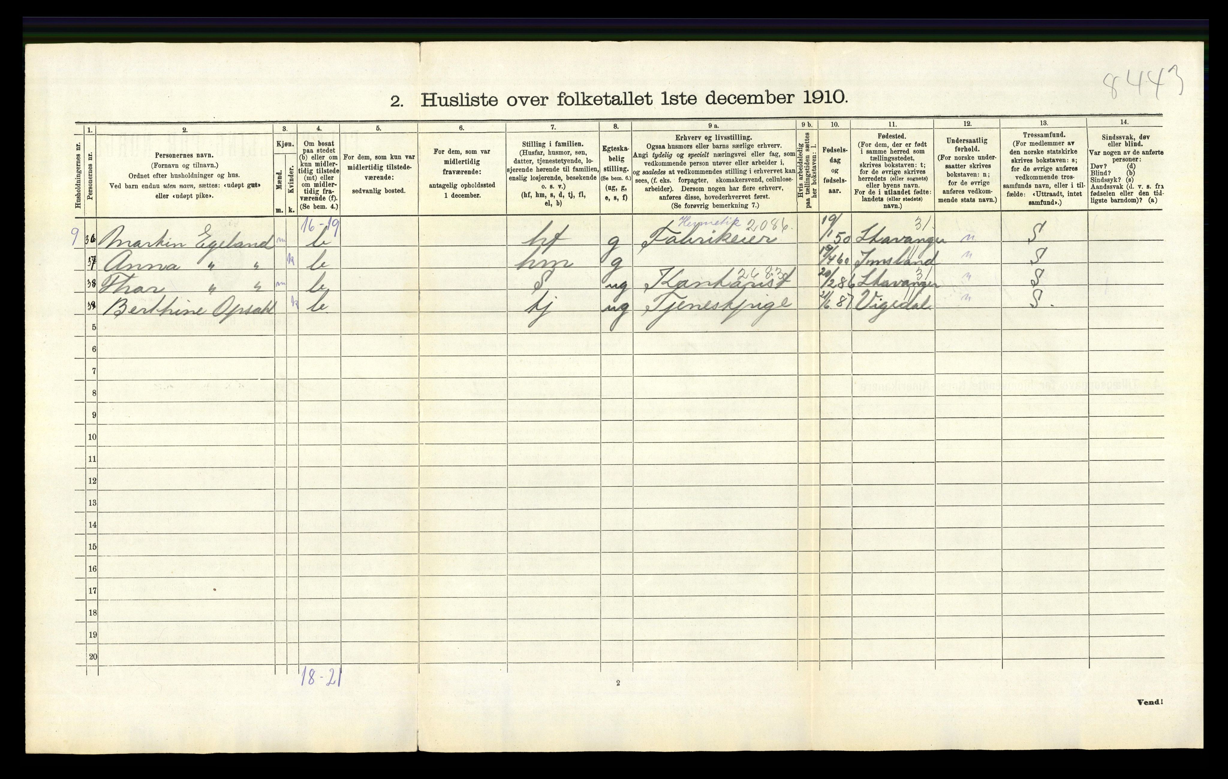 RA, 1910 census for Hetland, 1910, p. 1150