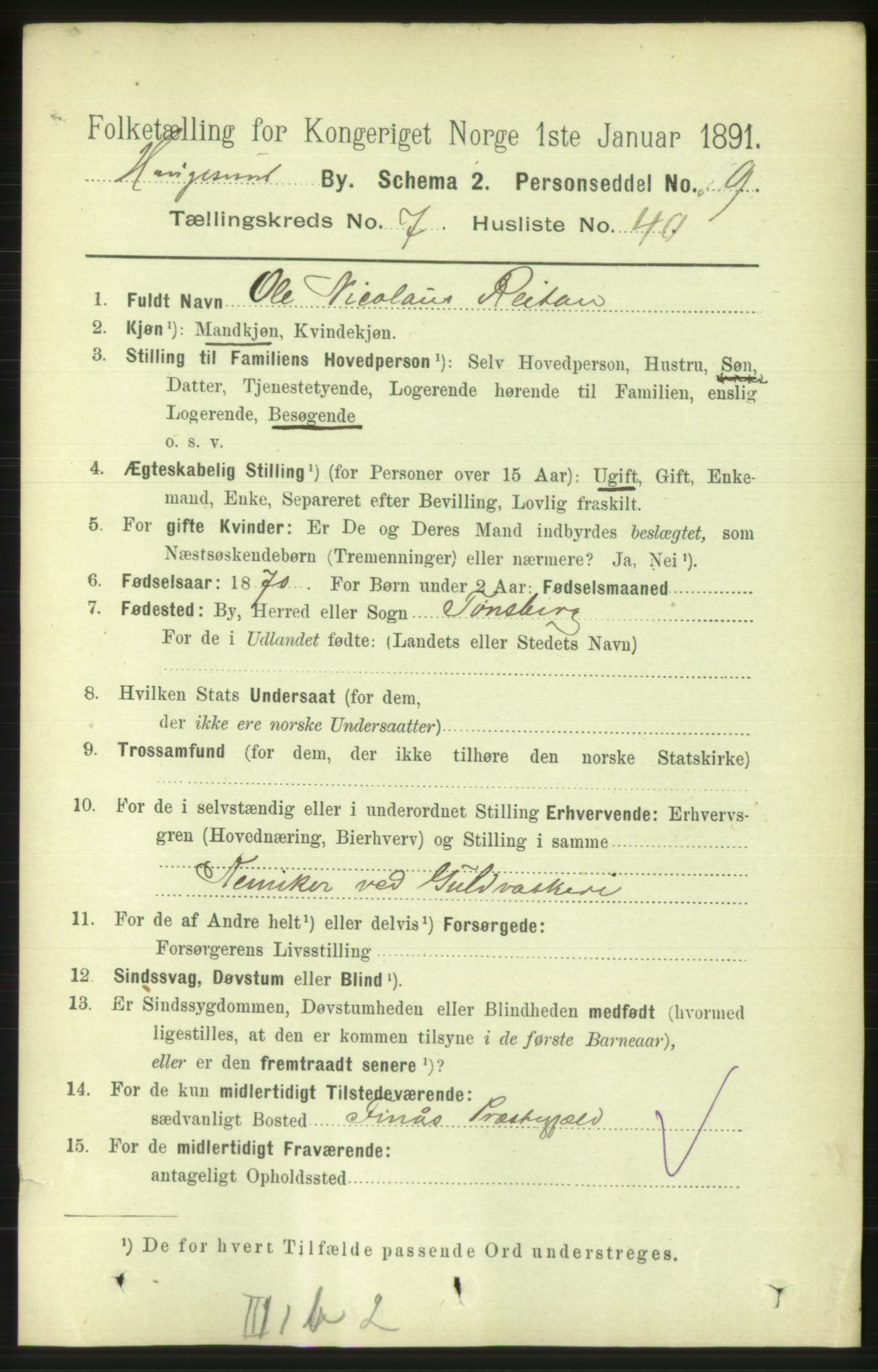 RA, 1891 census for 1106 Haugesund, 1891, p. 3552