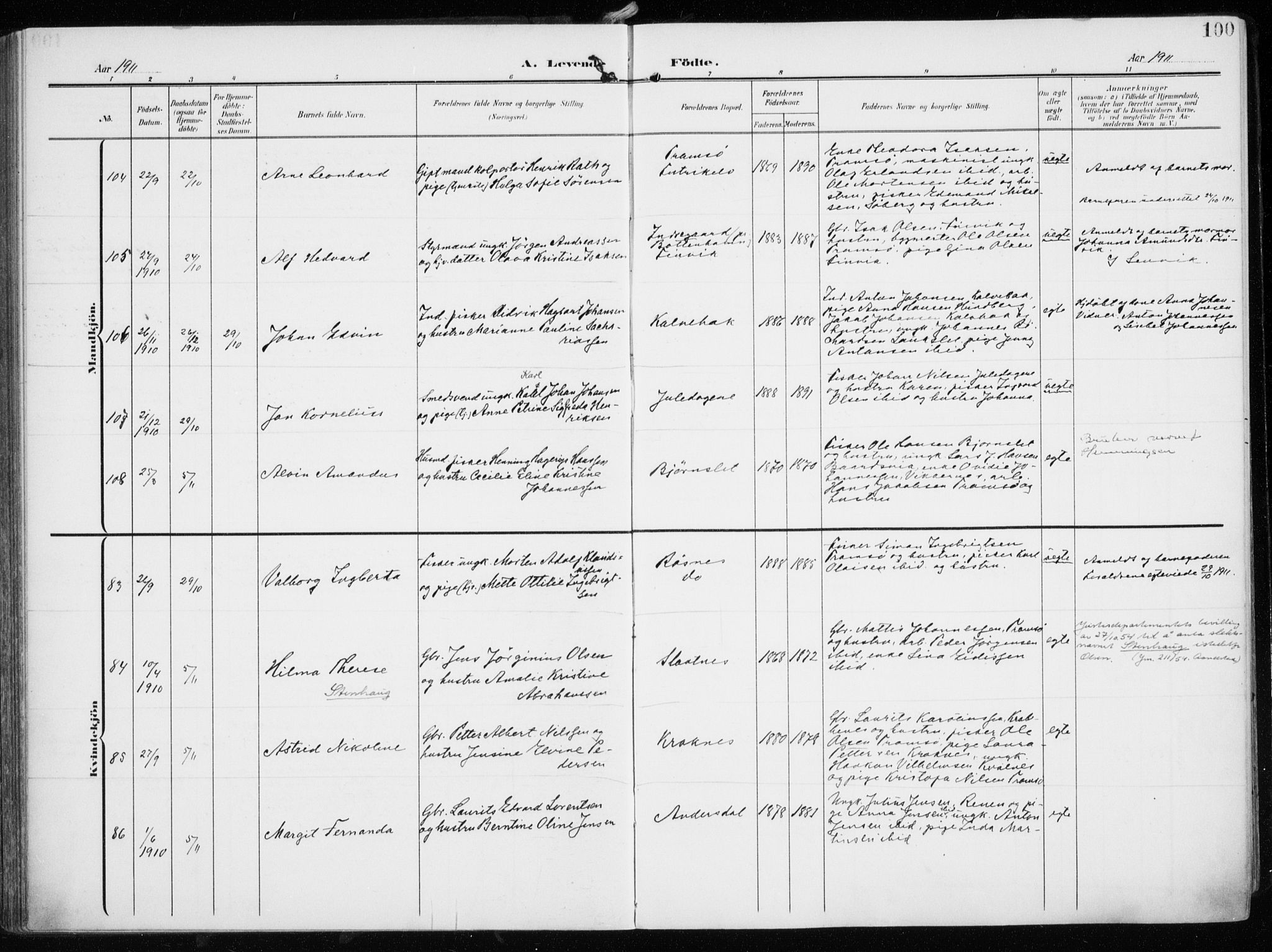 Tromsøysund sokneprestkontor, AV/SATØ-S-1304/G/Ga/L0007kirke: Parish register (official) no. 7, 1907-1914, p. 100