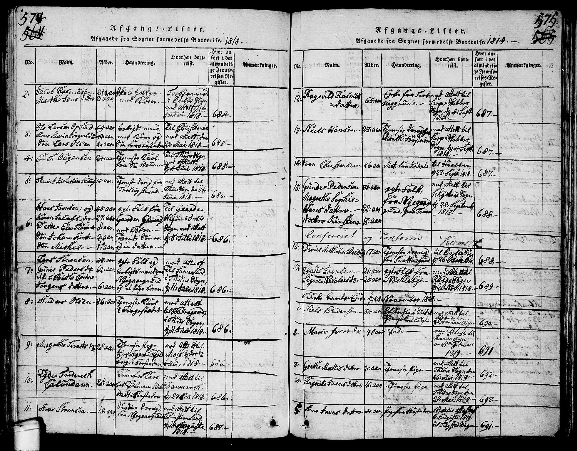 Glemmen prestekontor Kirkebøker, SAO/A-10908/G/Ga/L0001: Parish register (copy) no. 1, 1816-1838, p. 574-575