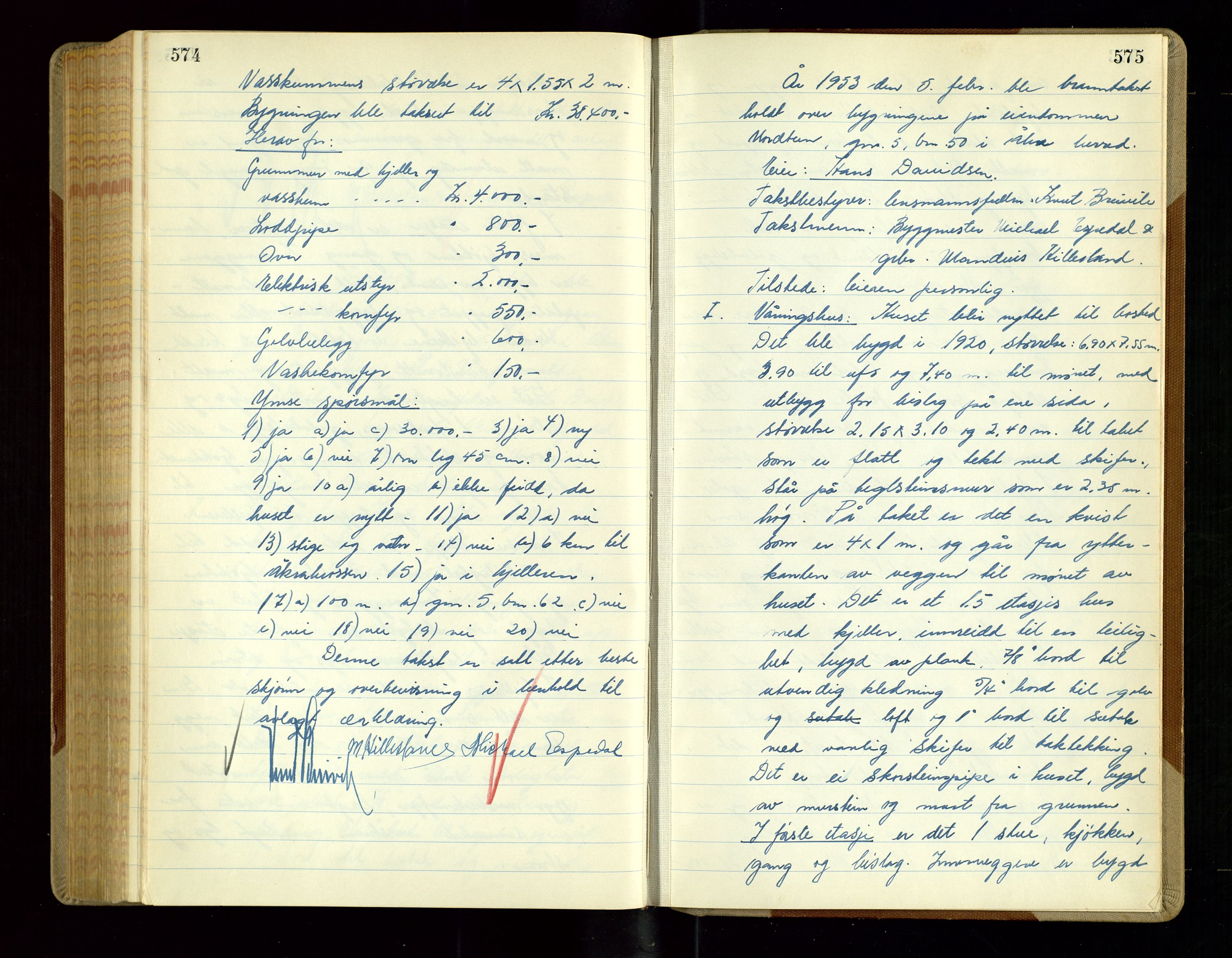 Skudenes lensmannskontor, AV/SAST-A-100444/Goa/L0009: Branntakstprotokoll, 1950-1953, p. 574-575