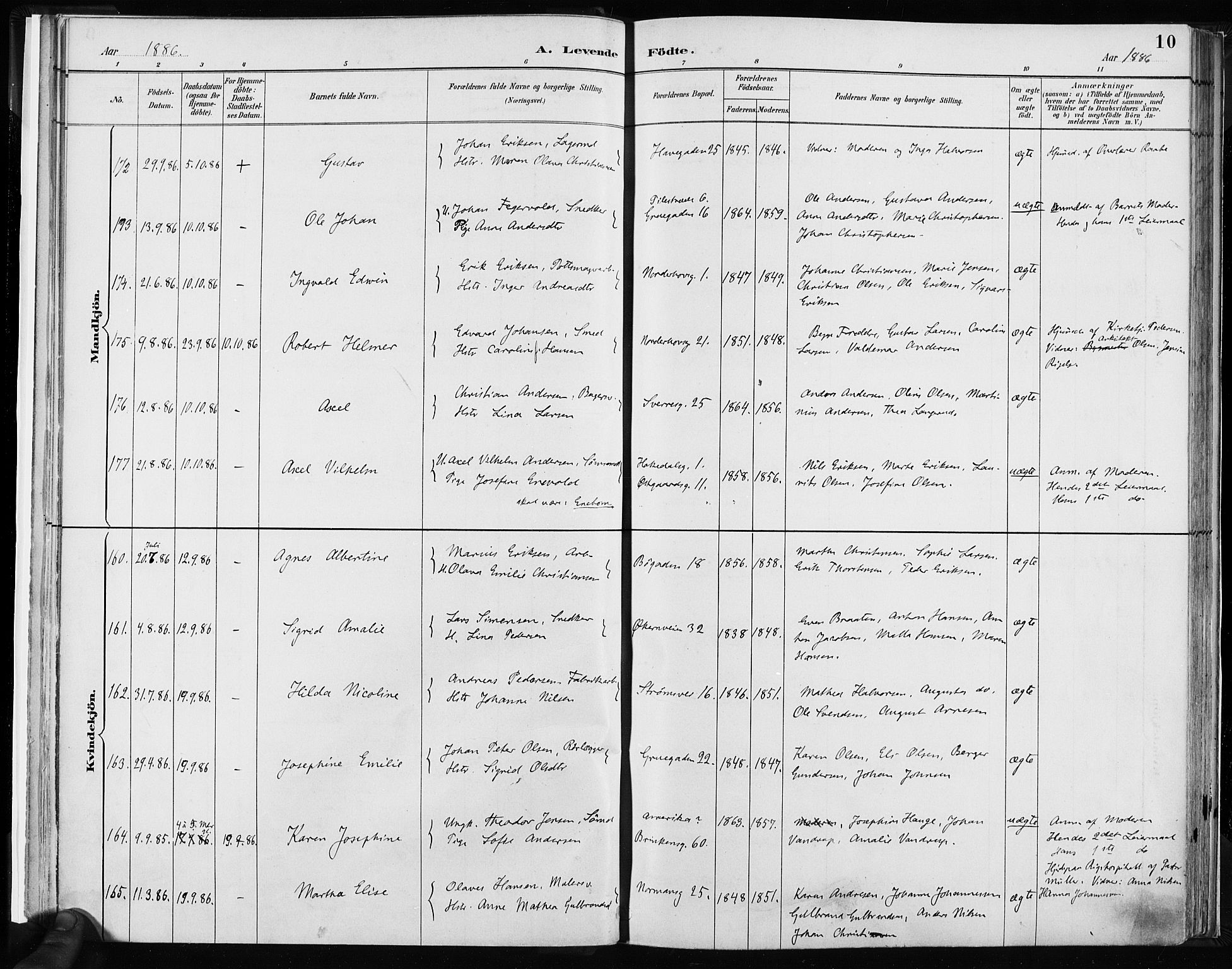 Kampen prestekontor Kirkebøker, SAO/A-10853/F/Fa/L0003: Parish register (official) no. I 3, 1886-1892, p. 10