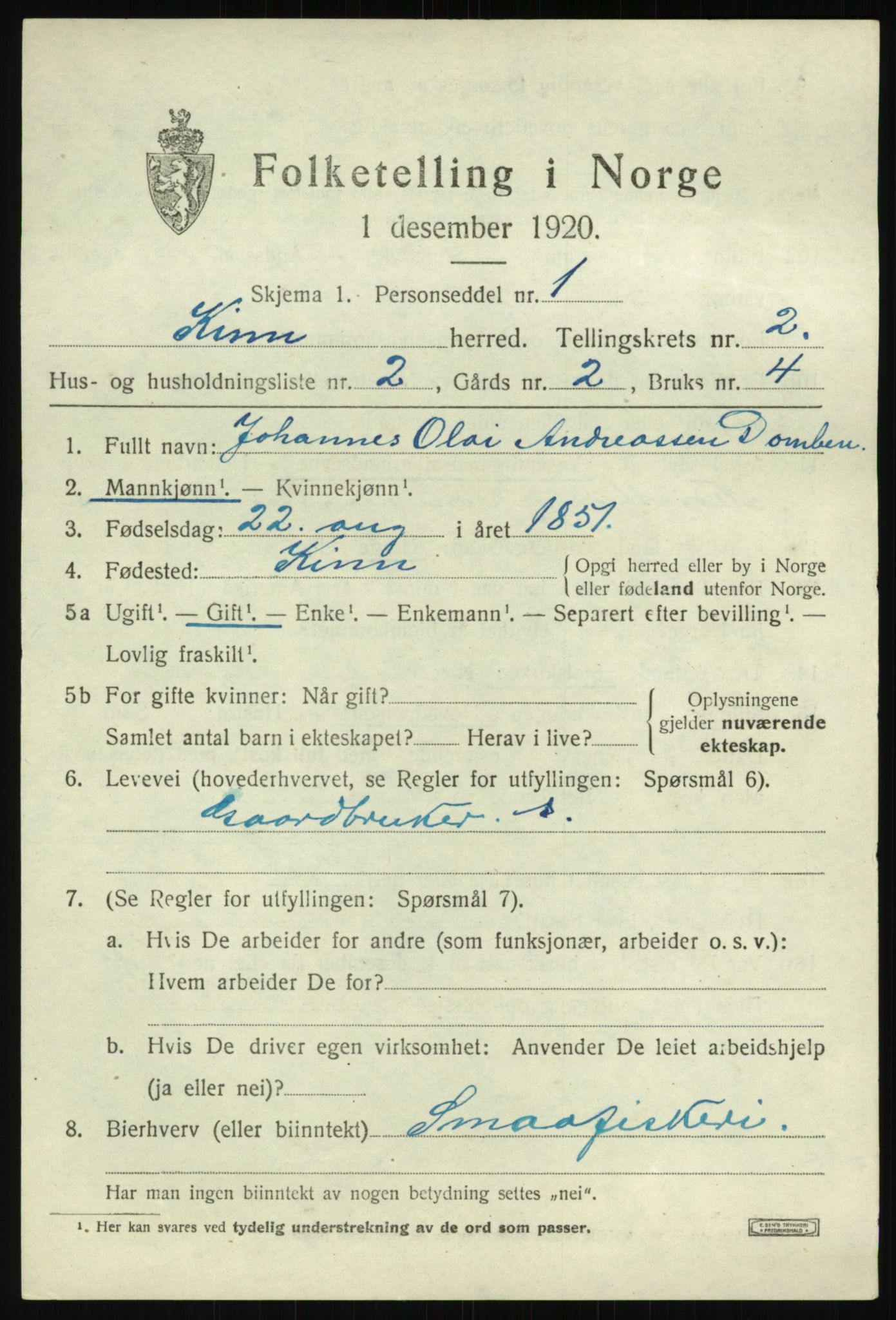 SAB, 1920 census for Kinn, 1920, p. 1945