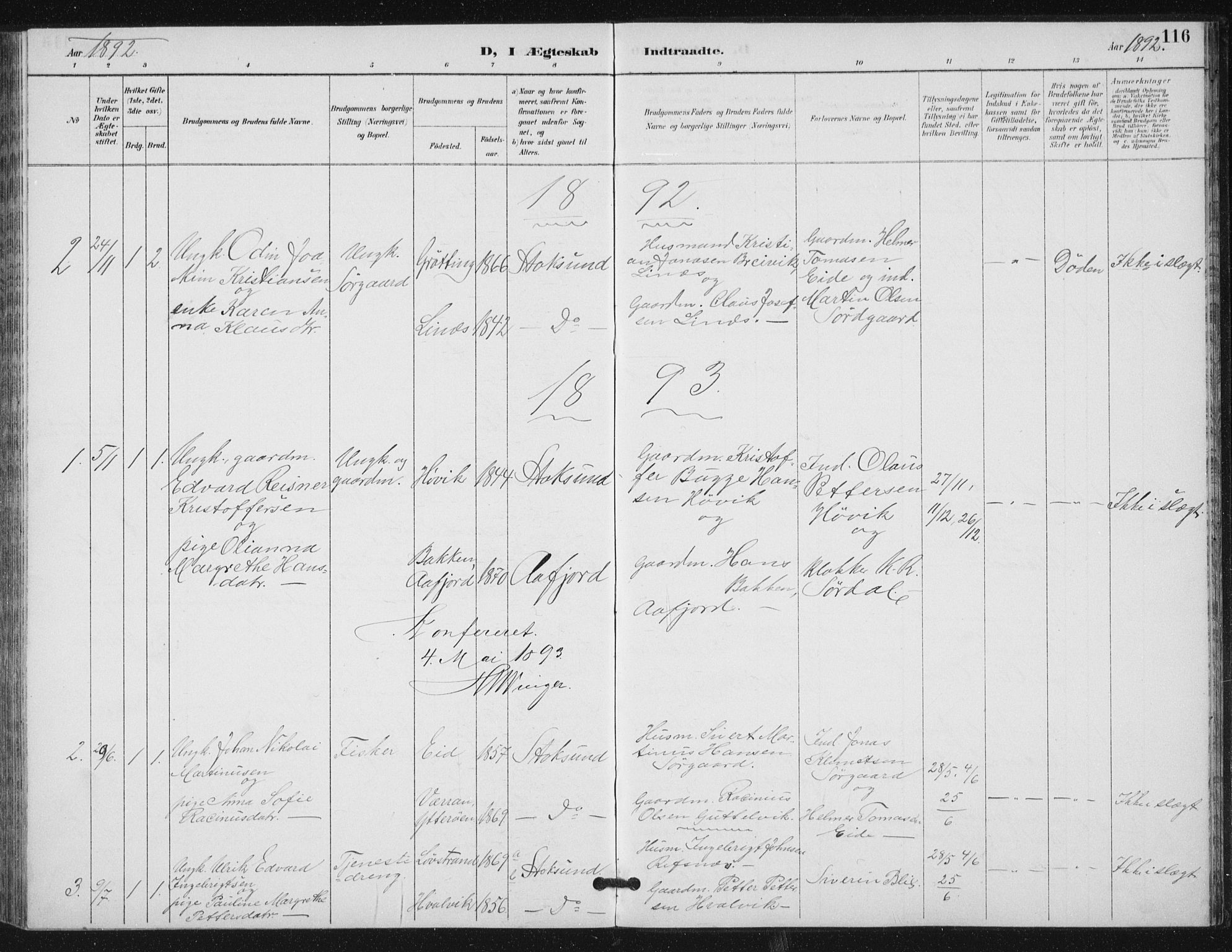 Ministerialprotokoller, klokkerbøker og fødselsregistre - Sør-Trøndelag, SAT/A-1456/656/L0698: Parish register (copy) no. 656C04, 1890-1904, p. 116